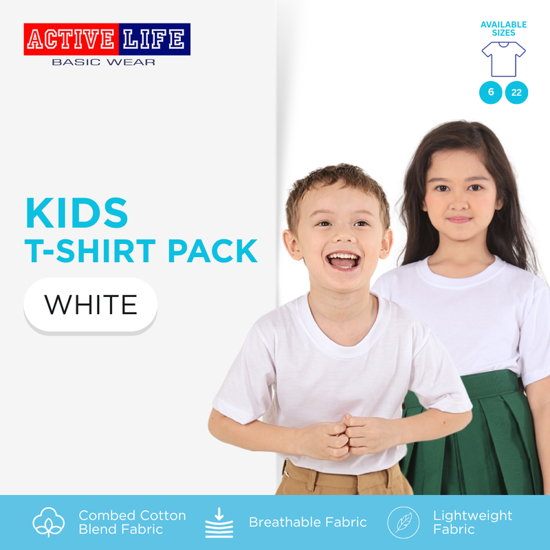 Active Life Kids 6in1 and 3in1 White T-Shirt Bundle Pack