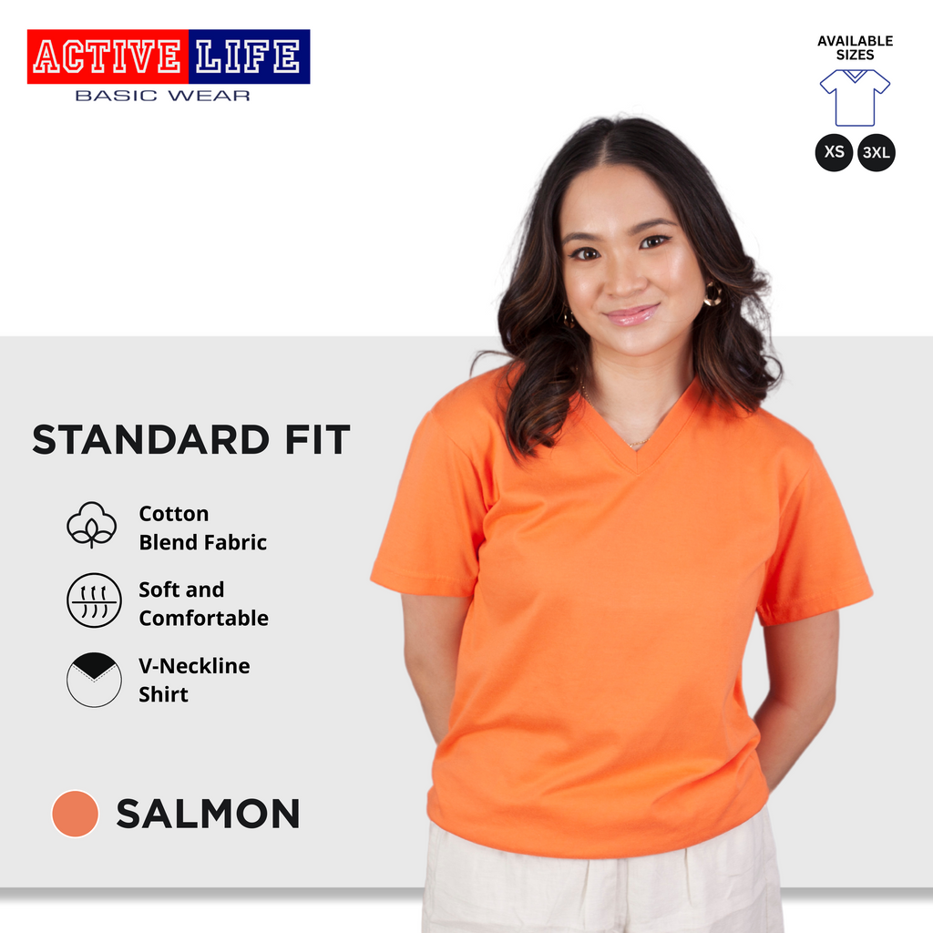 Active Life V-neck Basic Shirts Comfortable Minimalist Plain V-Neck Shirt Top for Men, Women and Plus Size (Red, Crimson Red, Light Pink, Hawaiian, Fuchsia, and more)