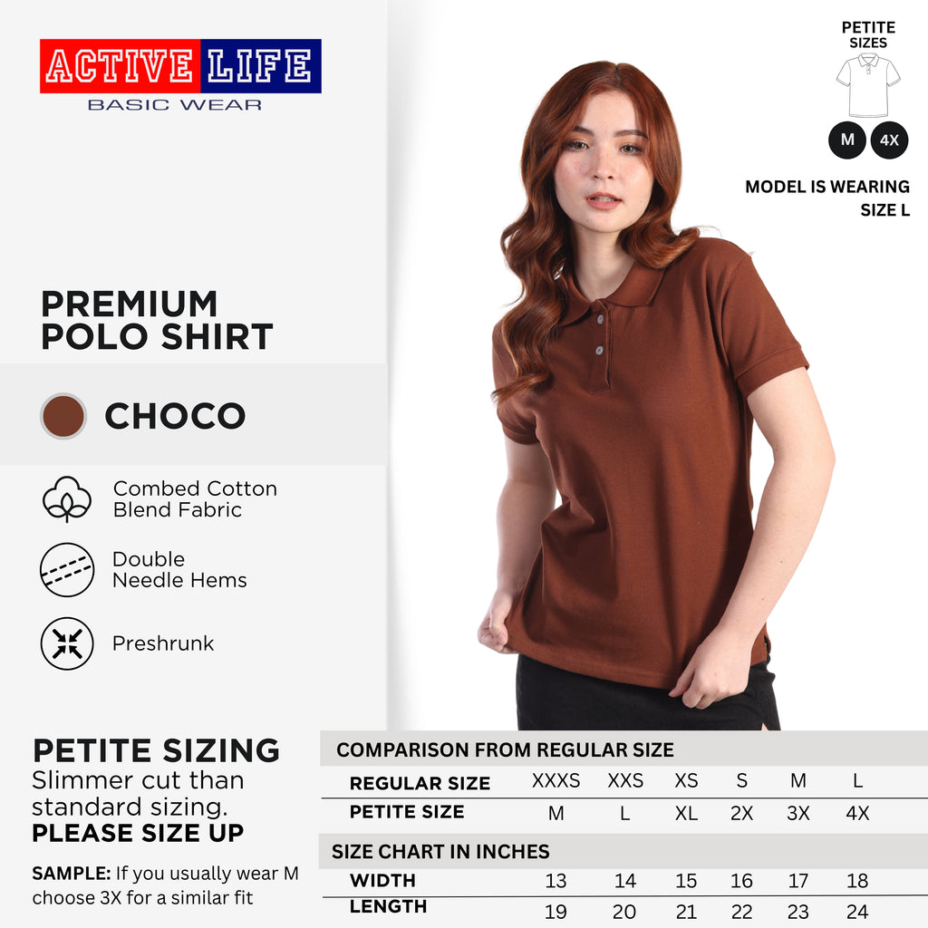 Active Life Ladies Petite Fit Honeycomb Polo Shirt Black & White Series