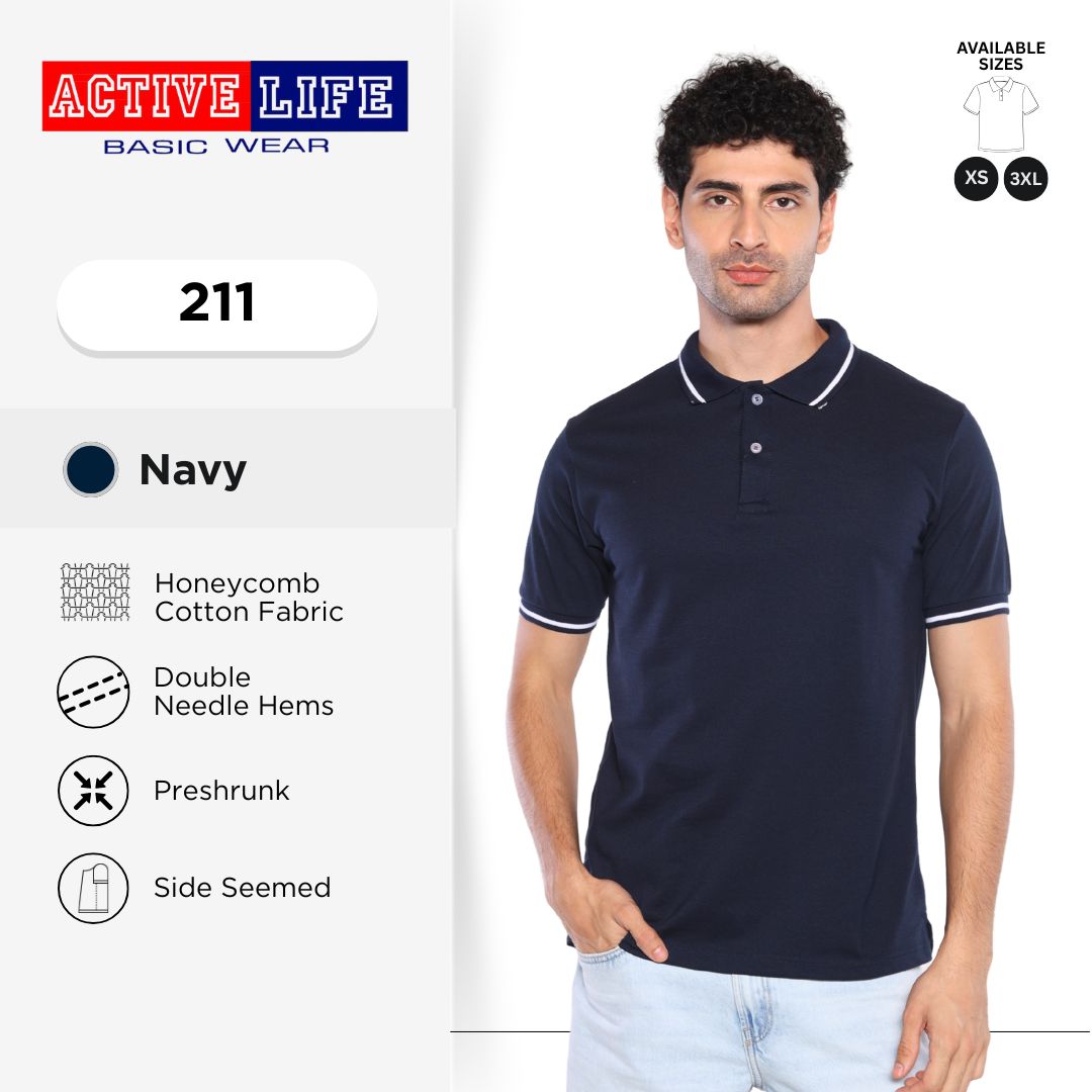Active Life Striped Polo Shirt Unisex Casual Collared Cotton Tee