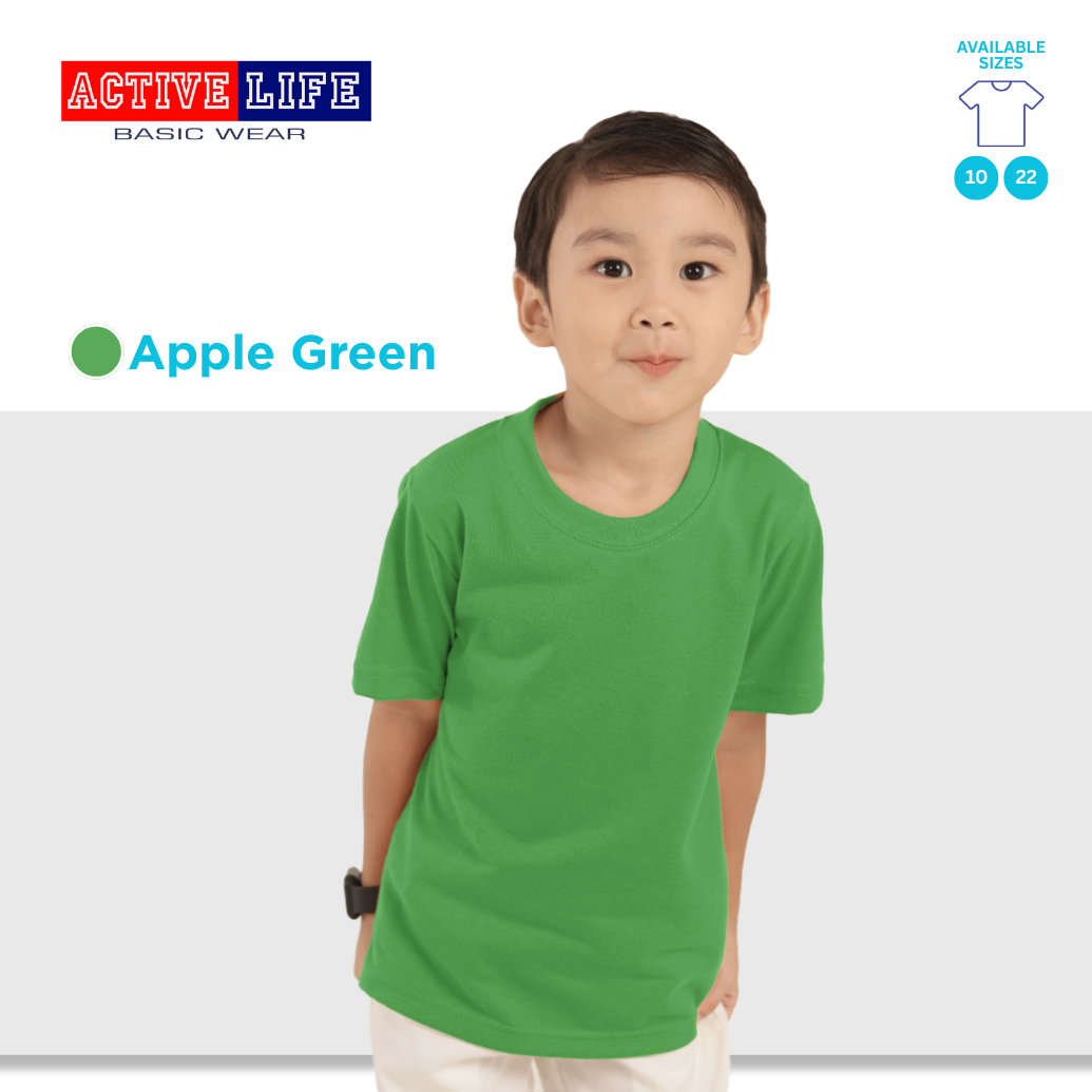 Active Life Kids Round Neck Shirt 14 Colors (Matcha, Mint Green, Lime Green, Apple, and more) Affordable Plain Kids T-Shirt | Soft and Comfortable Shirt for Boys and Girls