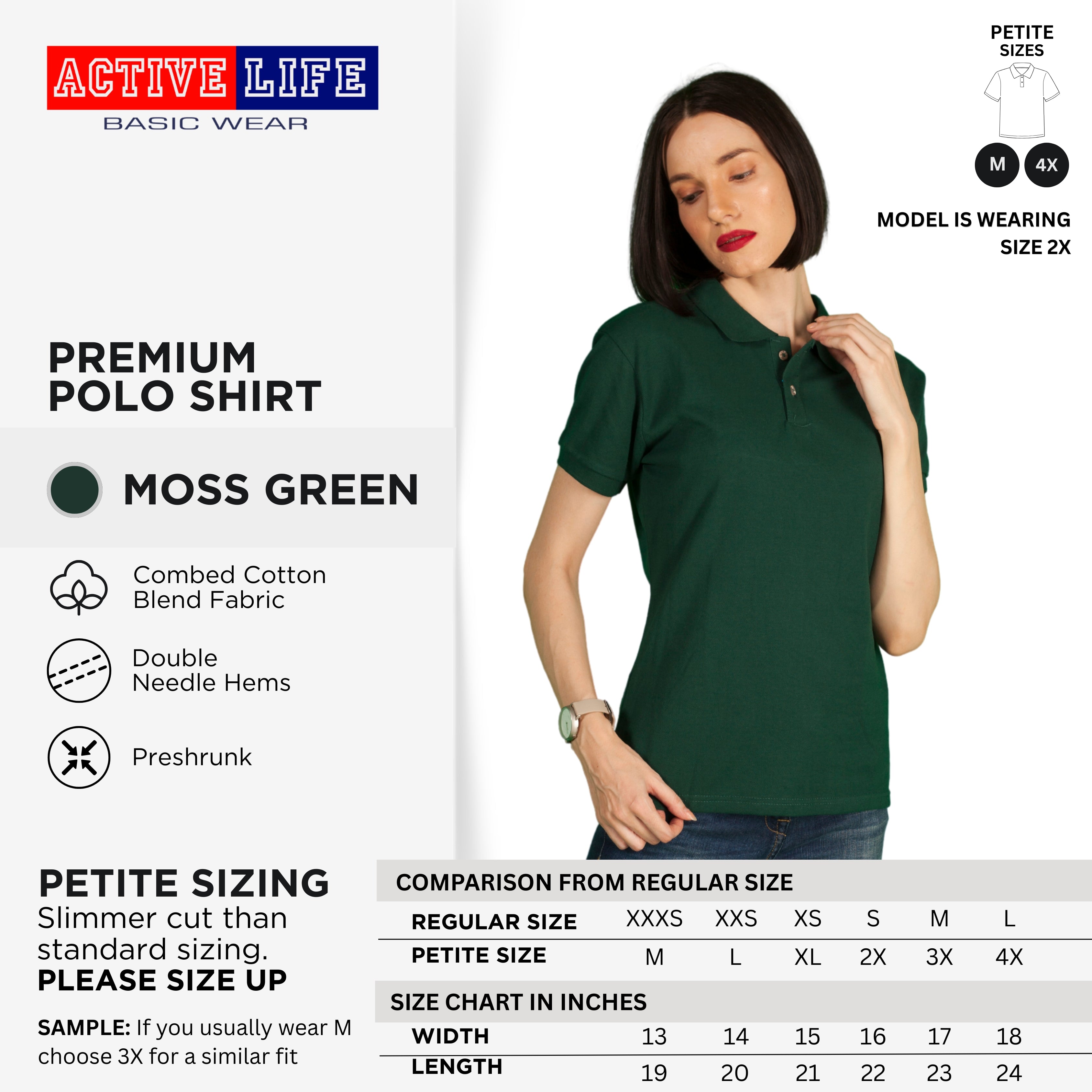 Active Life Ladies Petite Fit Honeycomb Polo Shirt Green & Blue Series