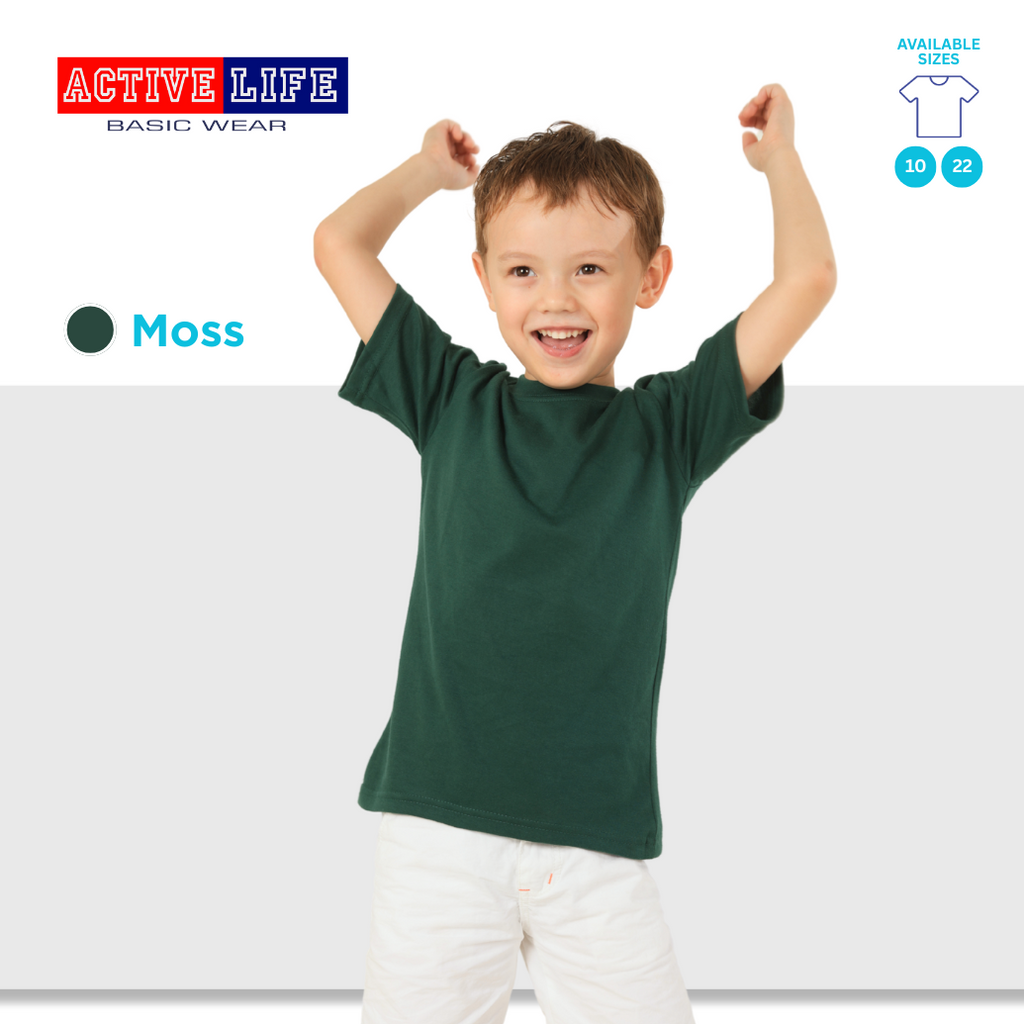 Active Life Kids Round Neck Shirt 14 Colors (Matcha, Mint Green, Lime Green, Apple, and more) Affordable Plain Kids T-Shirt | Soft and Comfortable Shirt for Boys and Girls
