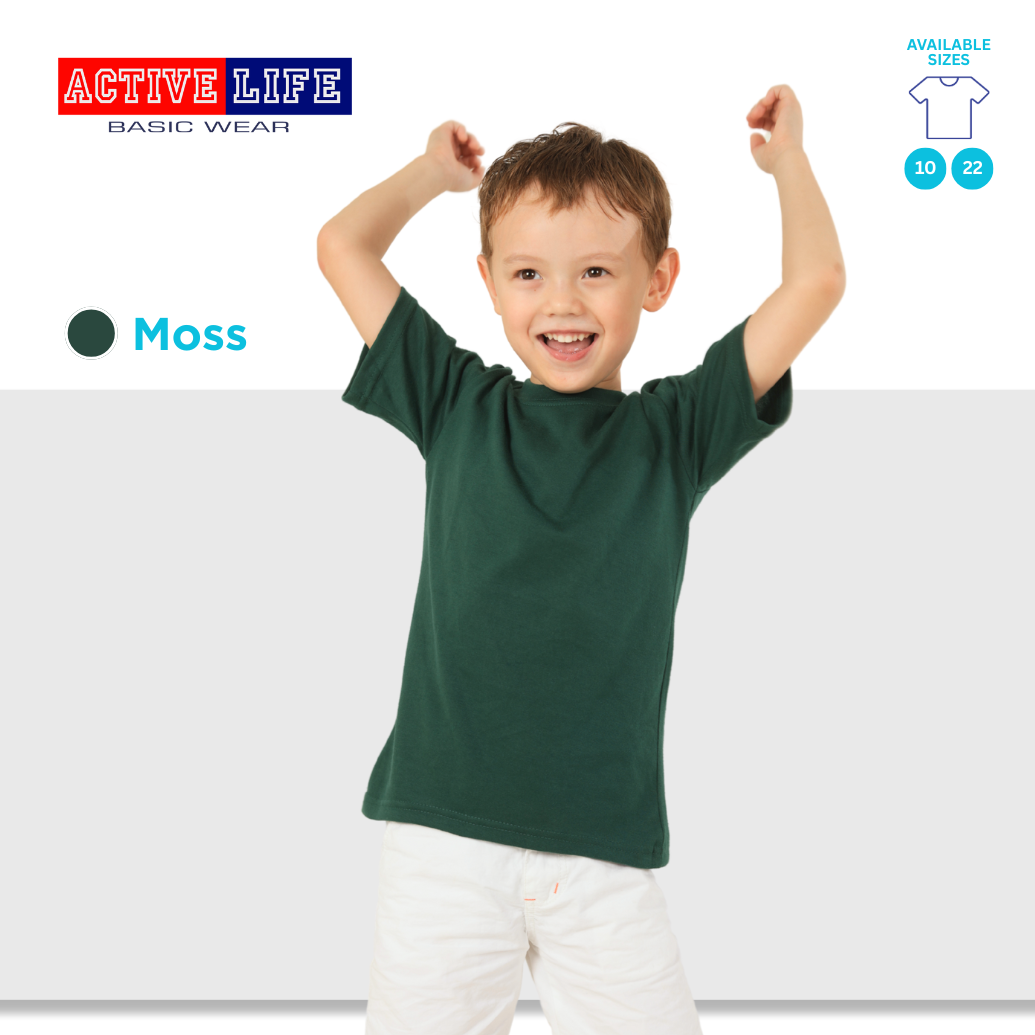 Active Life Kids Round Neck Shirt 14 Colors (Matcha, Mint Green, Lime Green, Apple, and more) Affordable Plain Kids T-Shirt | Soft and Comfortable Shirt for Boys and Girls