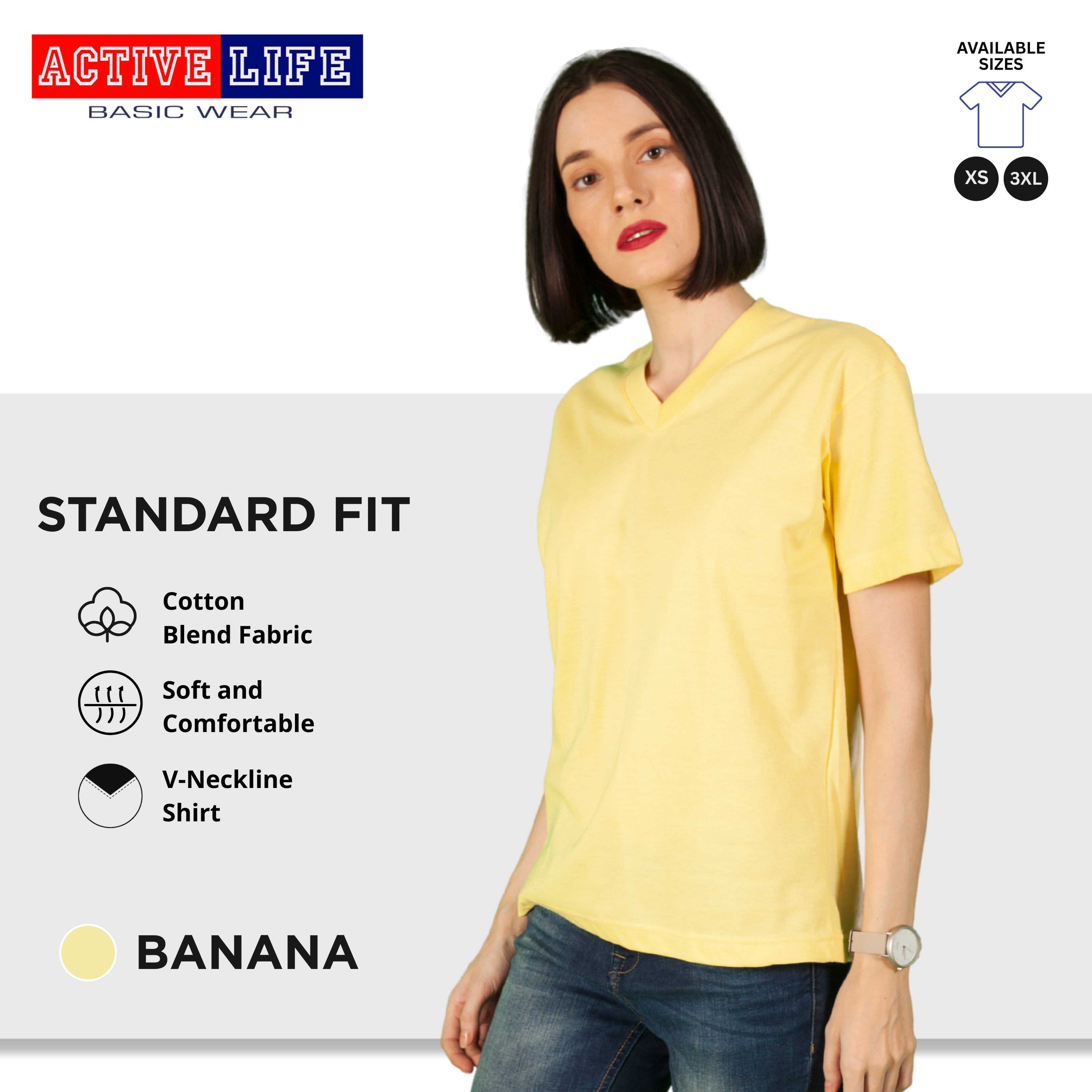 Active Life V-neck Basic Shirts Comfortable Minimalist Plain V-Neck Shirt Top for Men, Women and Plus Size (Mustard, Yellow Gold, Light Blue, Teal, and more)