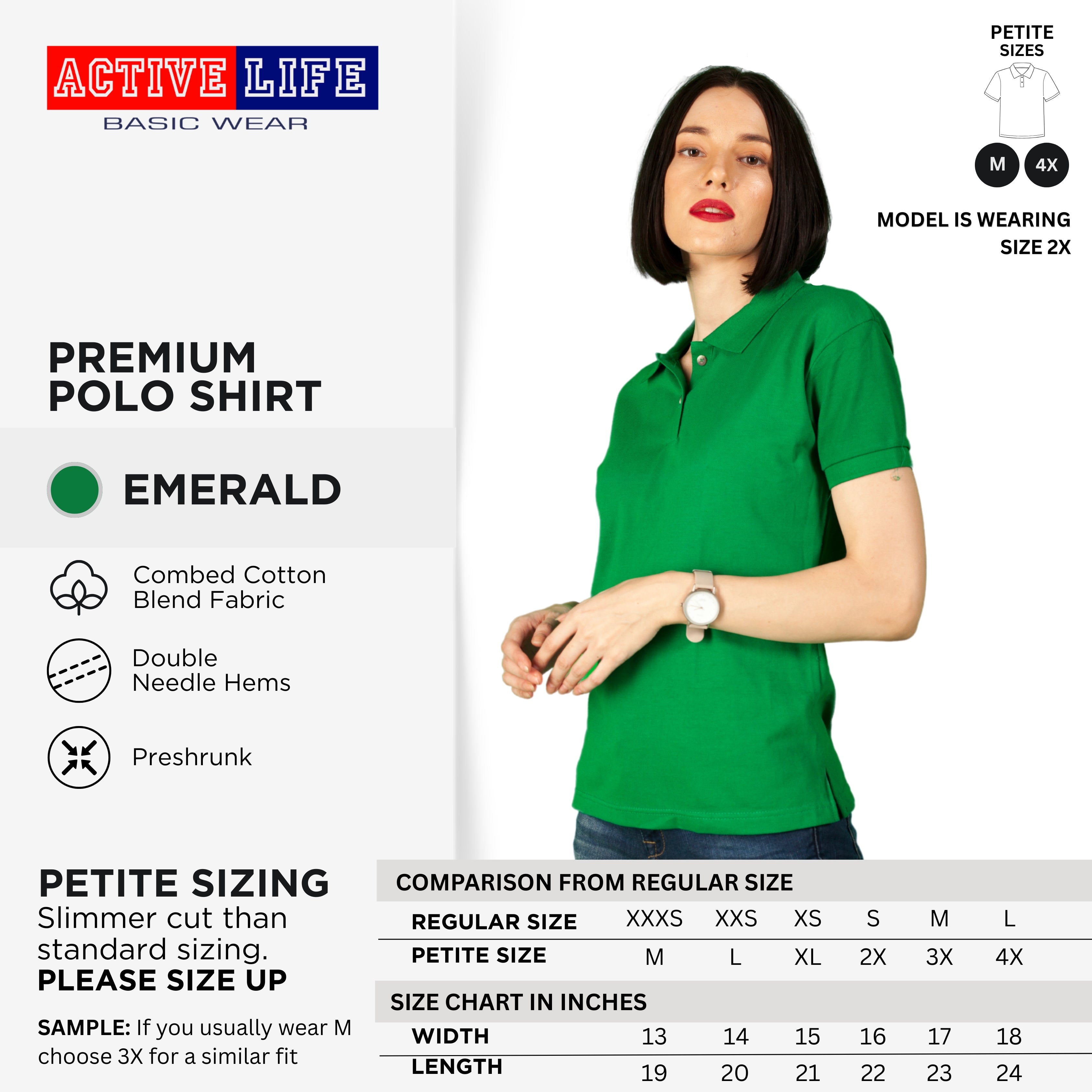 Active Life Ladies Petite Fit Honeycomb Polo Shirt Green & Blue Series