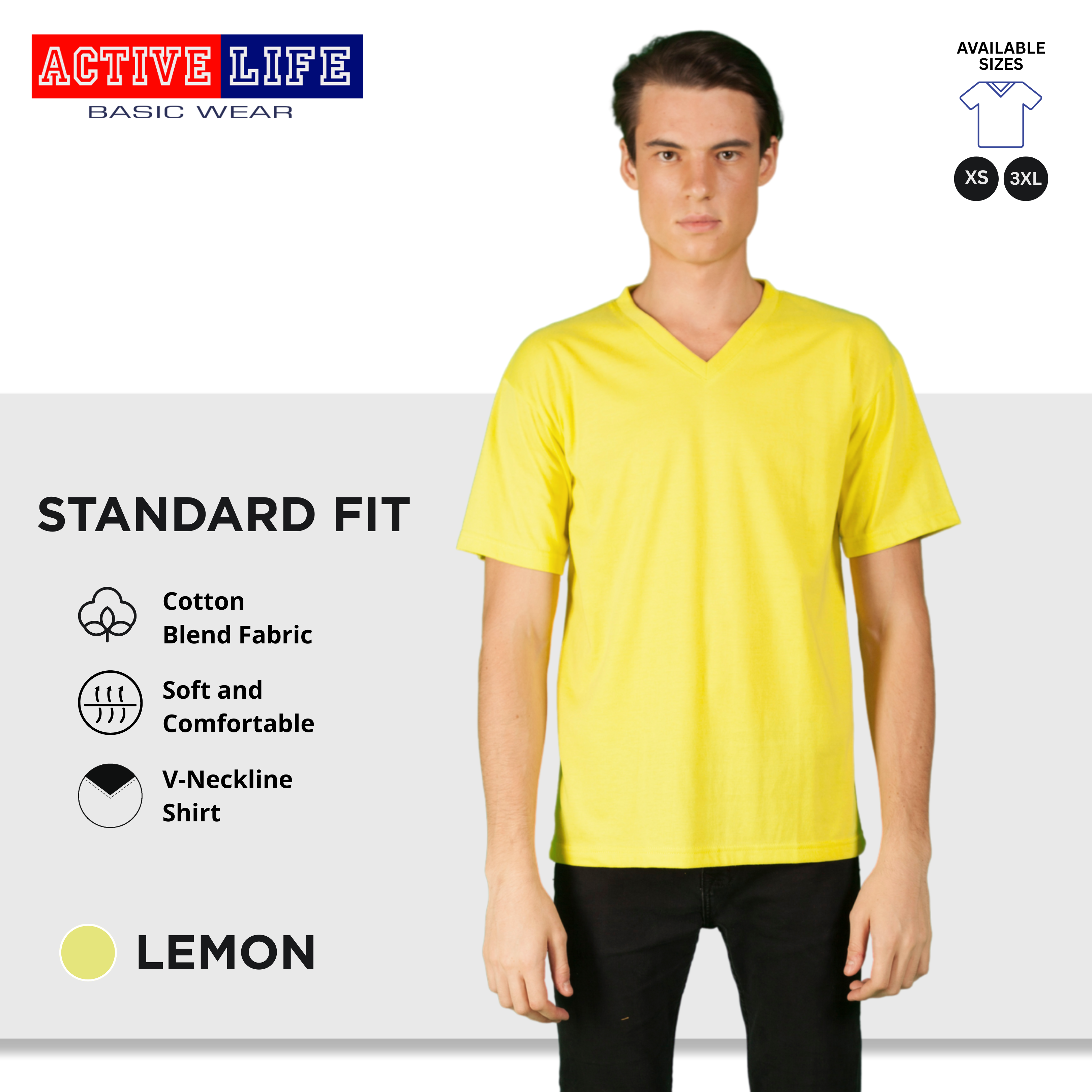 Active Life V-neck Basic Shirts Comfortable Minimalist Plain V-Neck Shirt Top for Men, Women and Plus Size (Mustard, Yellow Gold, Light Blue, Teal, and more)