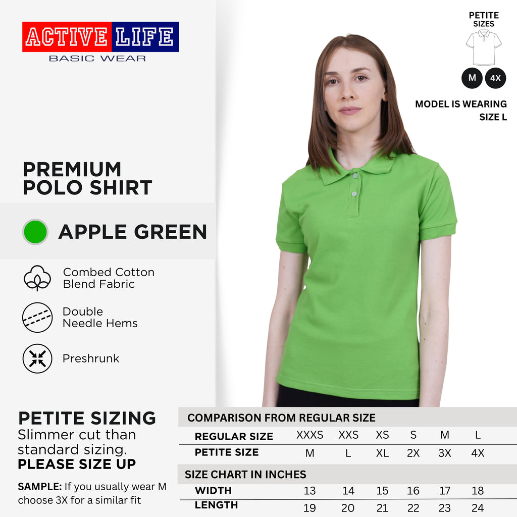 Active Life Ladies Petite Fit Honeycomb Polo Shirt Green & Blue Series