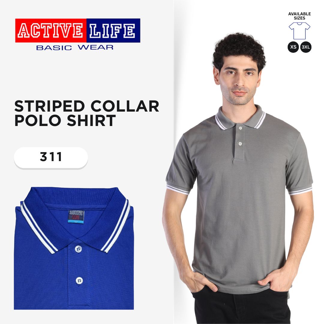 Active Life Striped Polo Shirt Unisex Casual Collared Cotton Tee