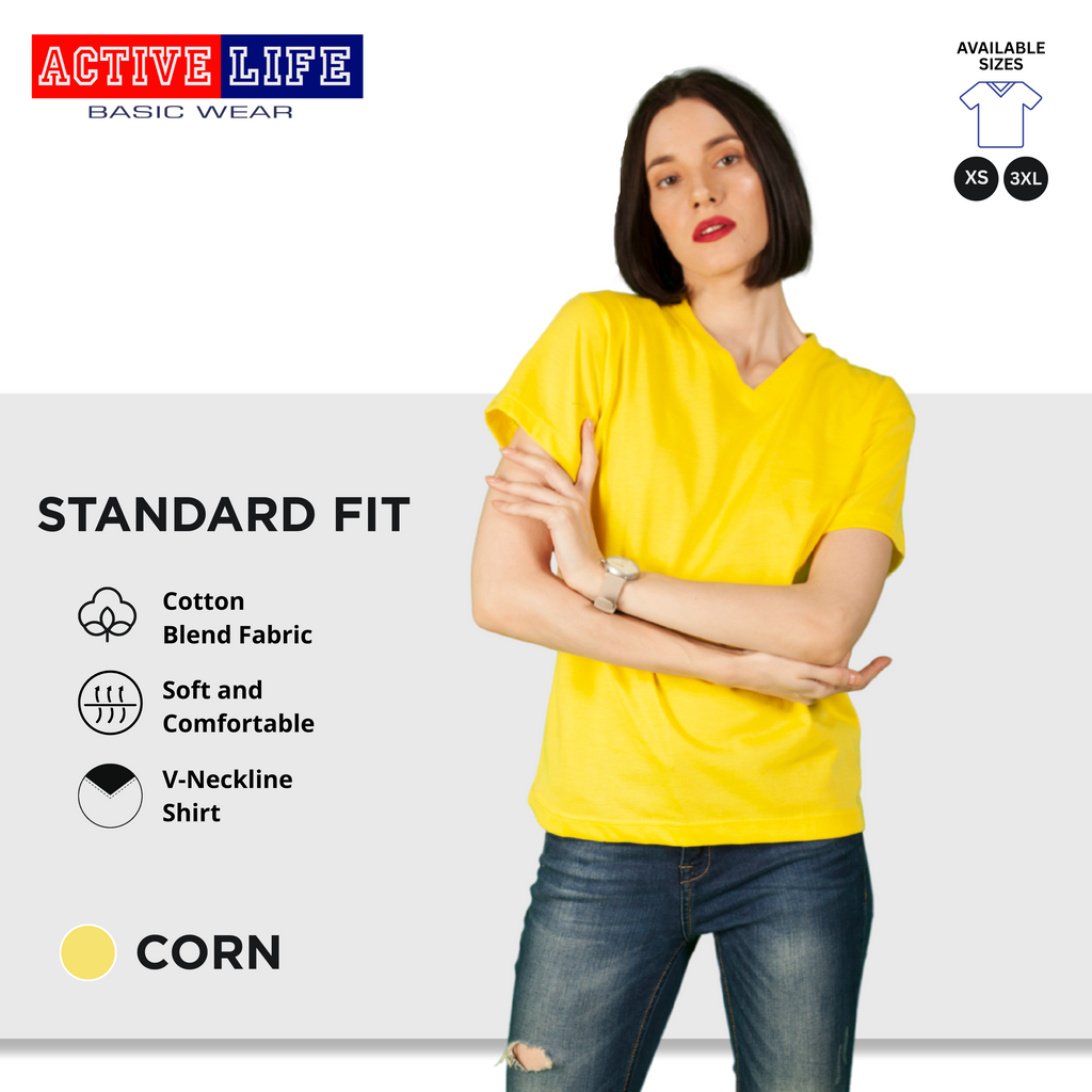 Active Life V-neck Basic Shirts Comfortable Minimalist Plain V-Neck Shirt Top for Men, Women and Plus Size (Mustard, Yellow Gold, Light Blue, Teal, and more)