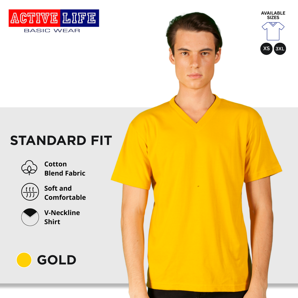 Active Life V-neck Basic Shirts Comfortable Minimalist Plain V-Neck Shirt Top for Men, Women and Plus Size (Mustard, Yellow Gold, Light Blue, Teal, and more)