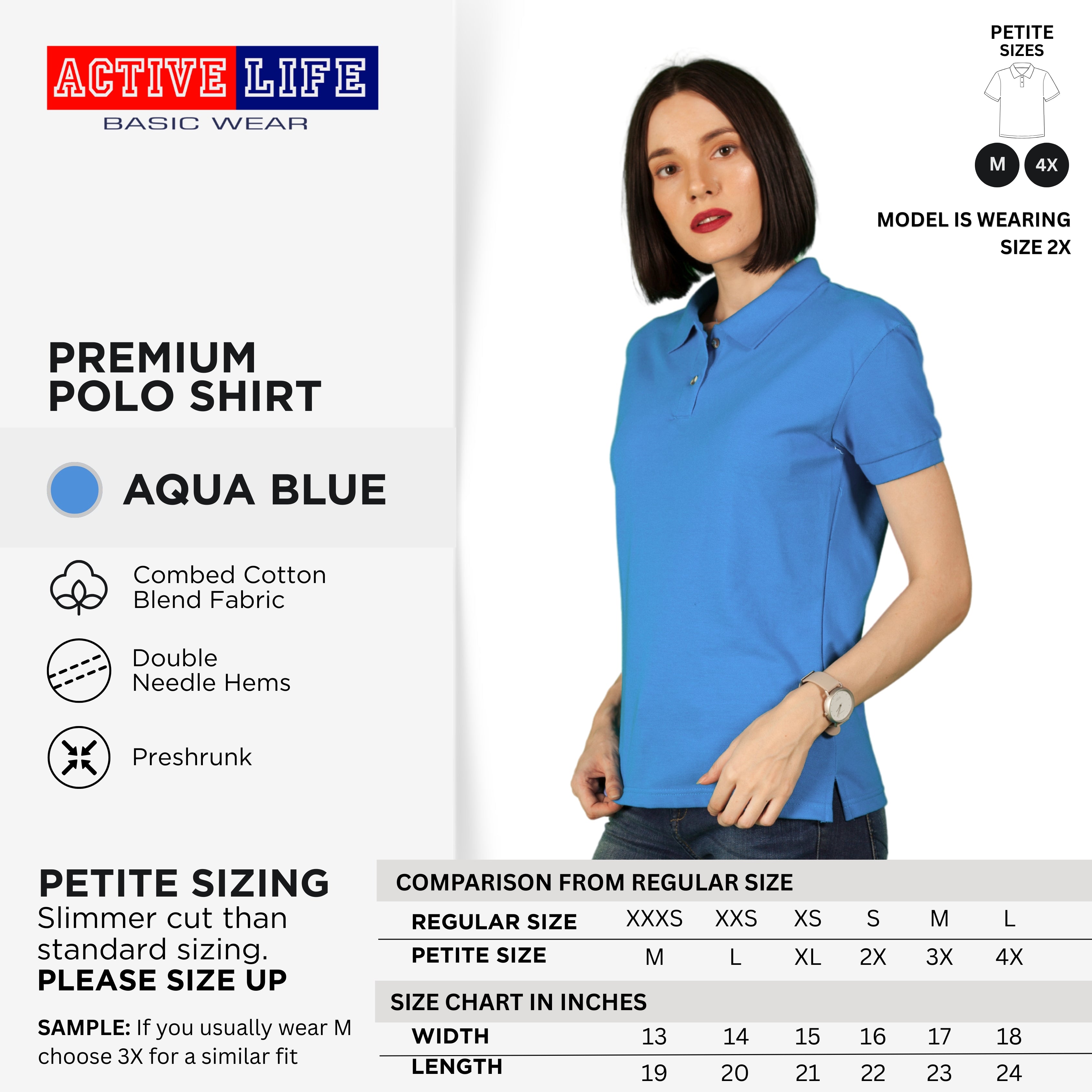 Active Life Ladies Petite Fit Honeycomb Polo Shirt Green & Blue Series