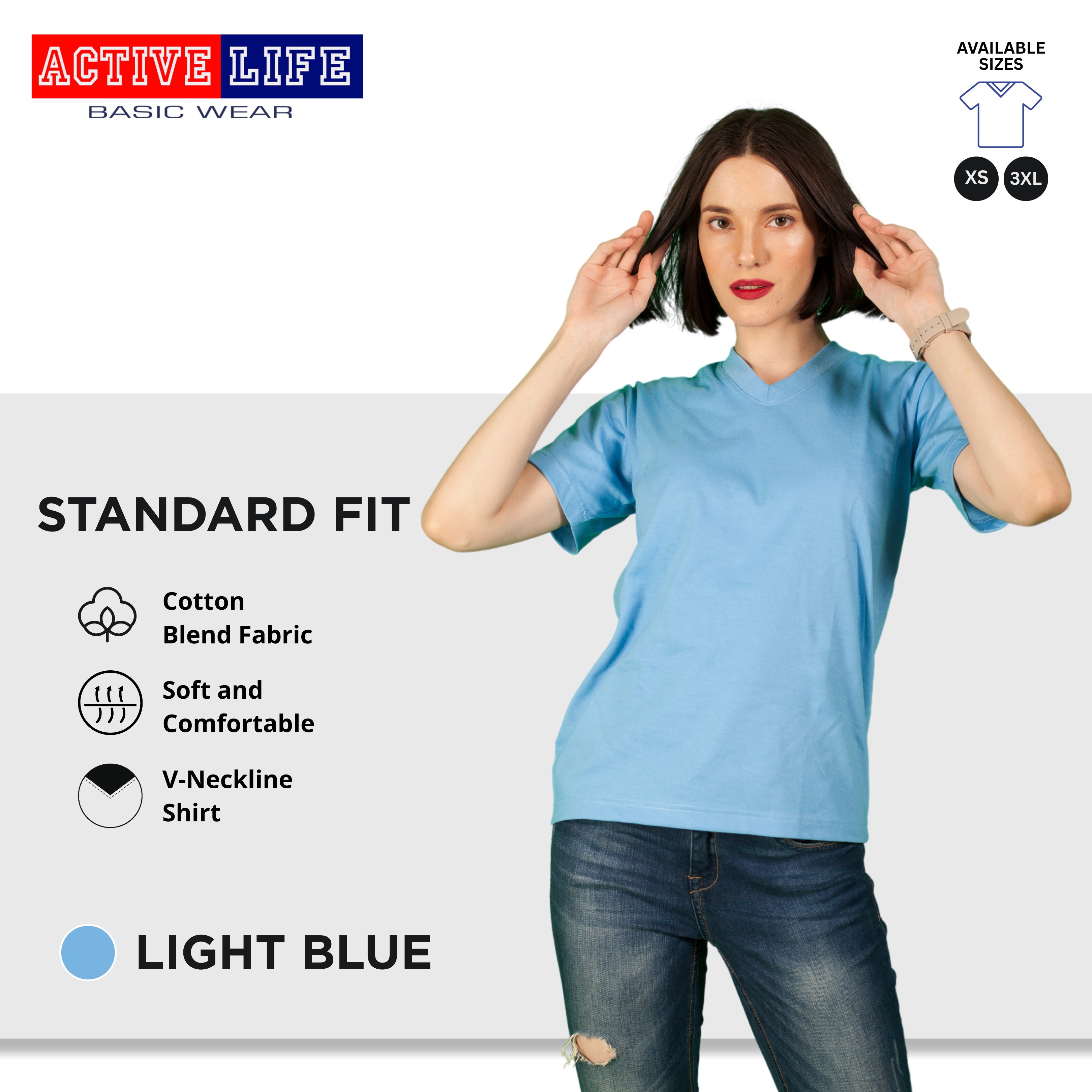 Active Life V-neck Basic Shirts Comfortable Minimalist Plain V-Neck Shirt Top for Men, Women and Plus Size (Mustard, Yellow Gold, Light Blue, Teal, and more)