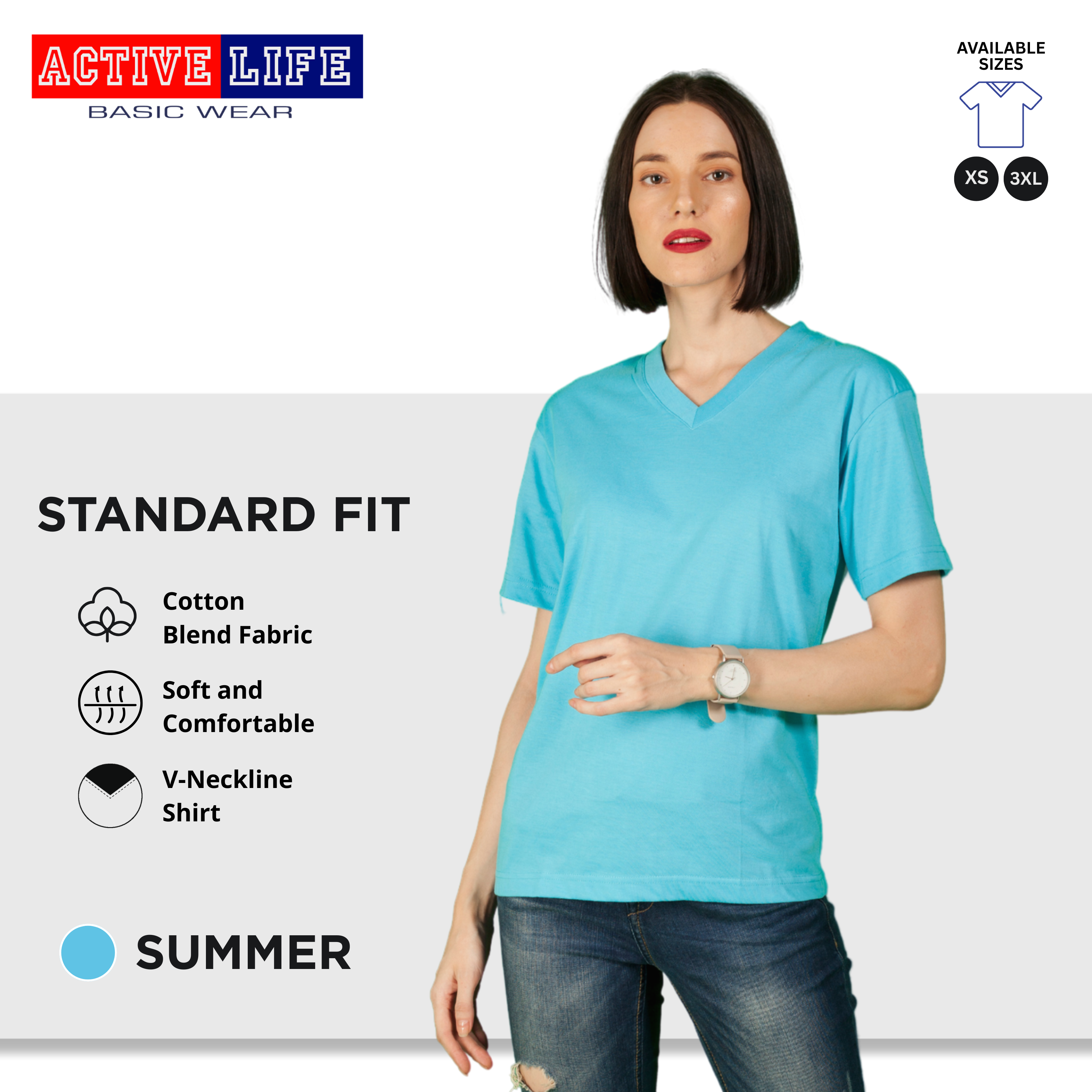 Active Life V-neck Basic Shirts Comfortable Minimalist Plain V-Neck Shirt Top for Men, Women and Plus Size (Mustard, Yellow Gold, Light Blue, Teal, and more)