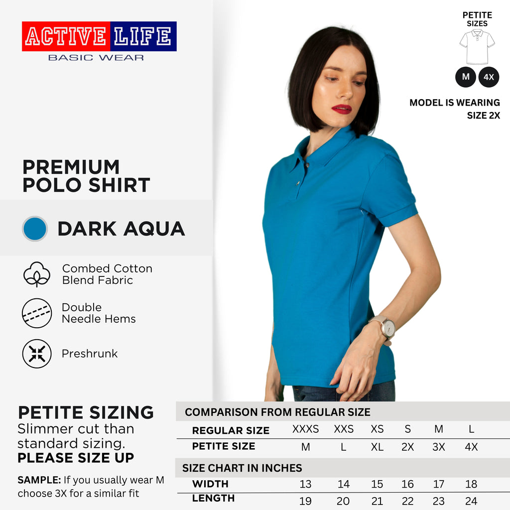 Active Life Ladies Petite Fit Honeycomb Polo Shirt Green & Blue Series