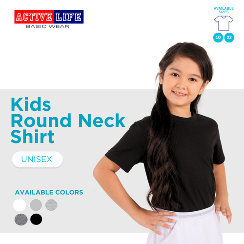 Active Life Kids Round Neck Shirt (White, Ash Gray, Stone Gray, Smoke Gray, and Black) Affordable Plain Kids T-Shirt | Soft and Comfortable Shirt for Boys and Girls