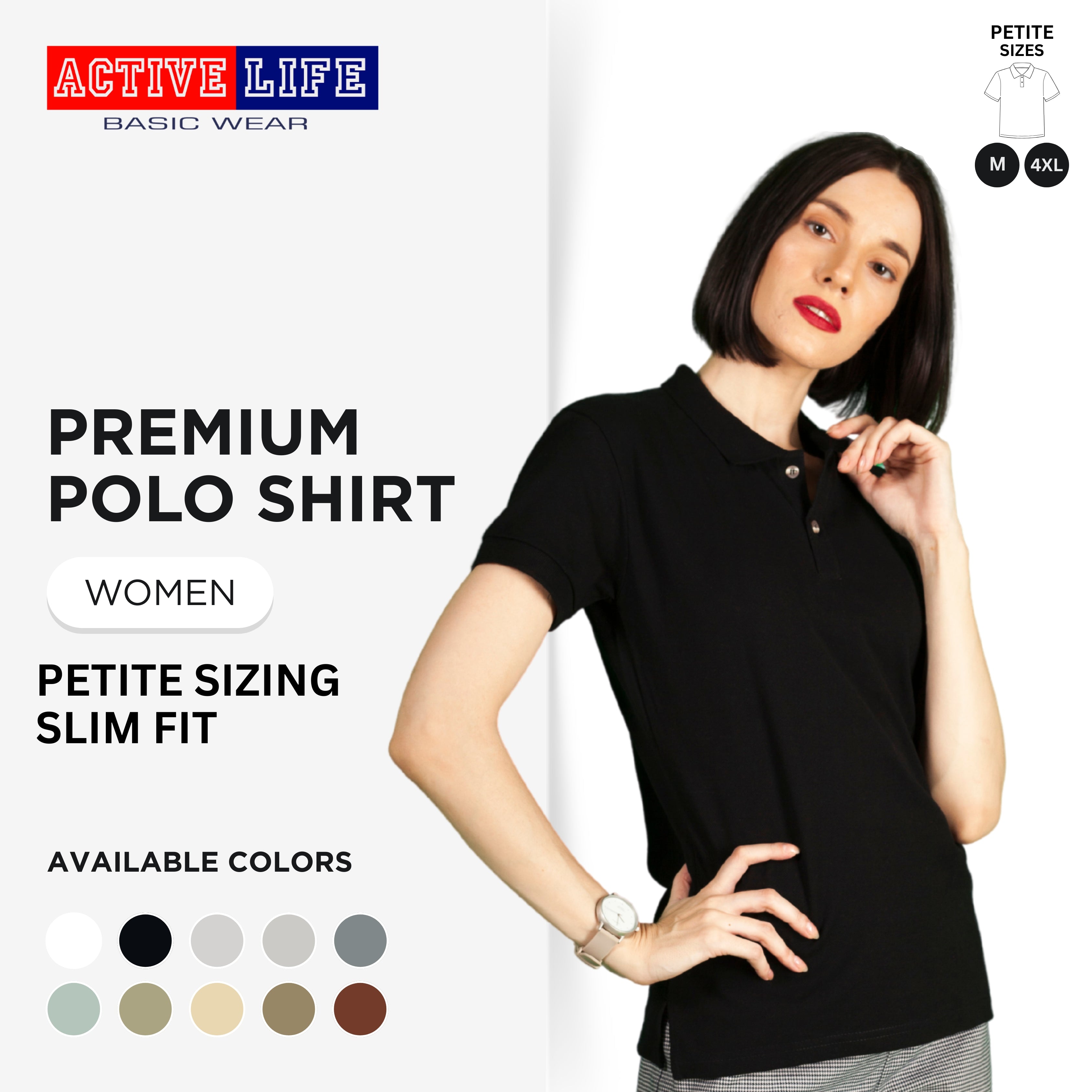 Active Life Ladies Petite Fit Honeycomb Polo Shirt Black & White Series