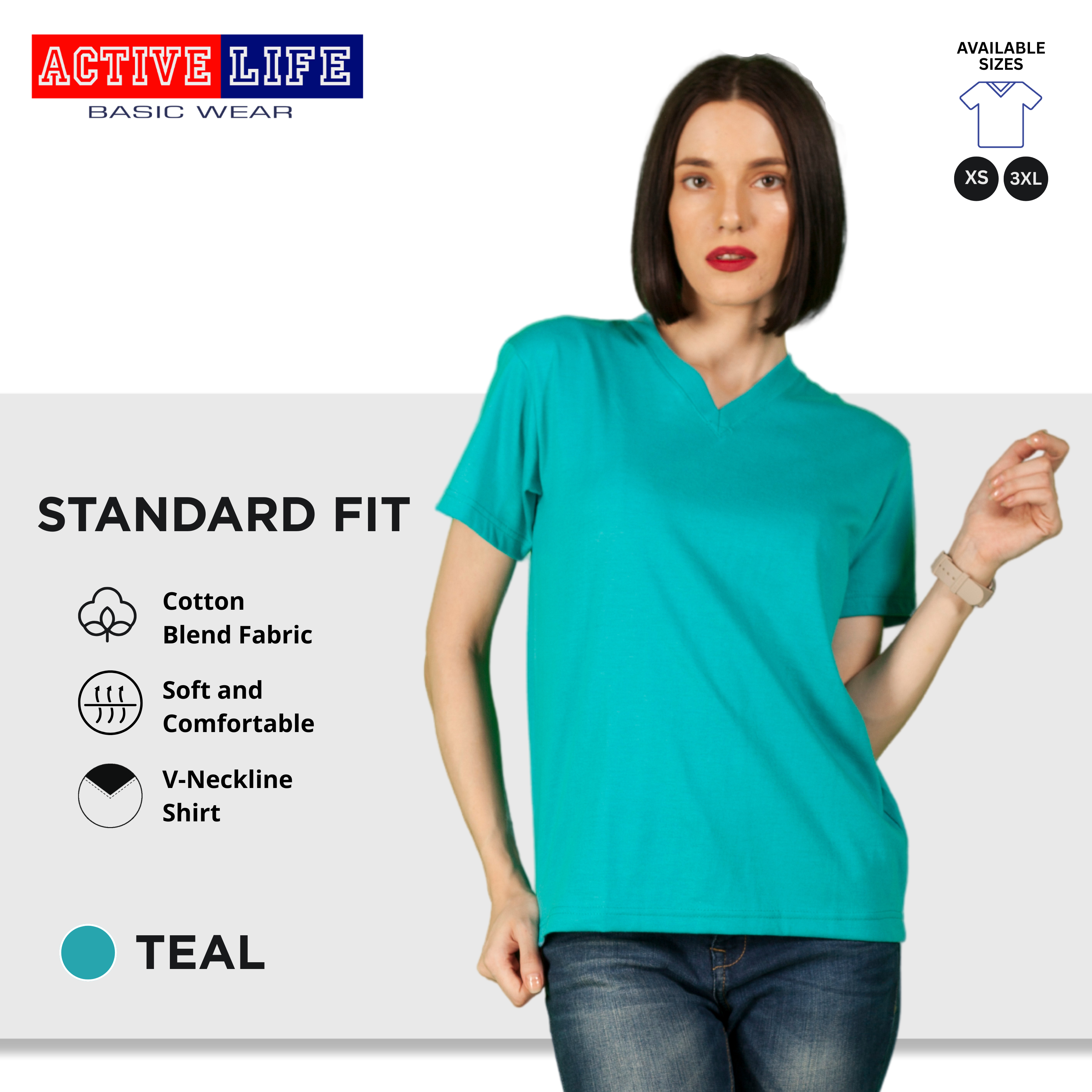 Active Life V-neck Basic Shirts Comfortable Minimalist Plain V-Neck Shirt Top for Men, Women and Plus Size (Mustard, Yellow Gold, Light Blue, Teal, and more)
