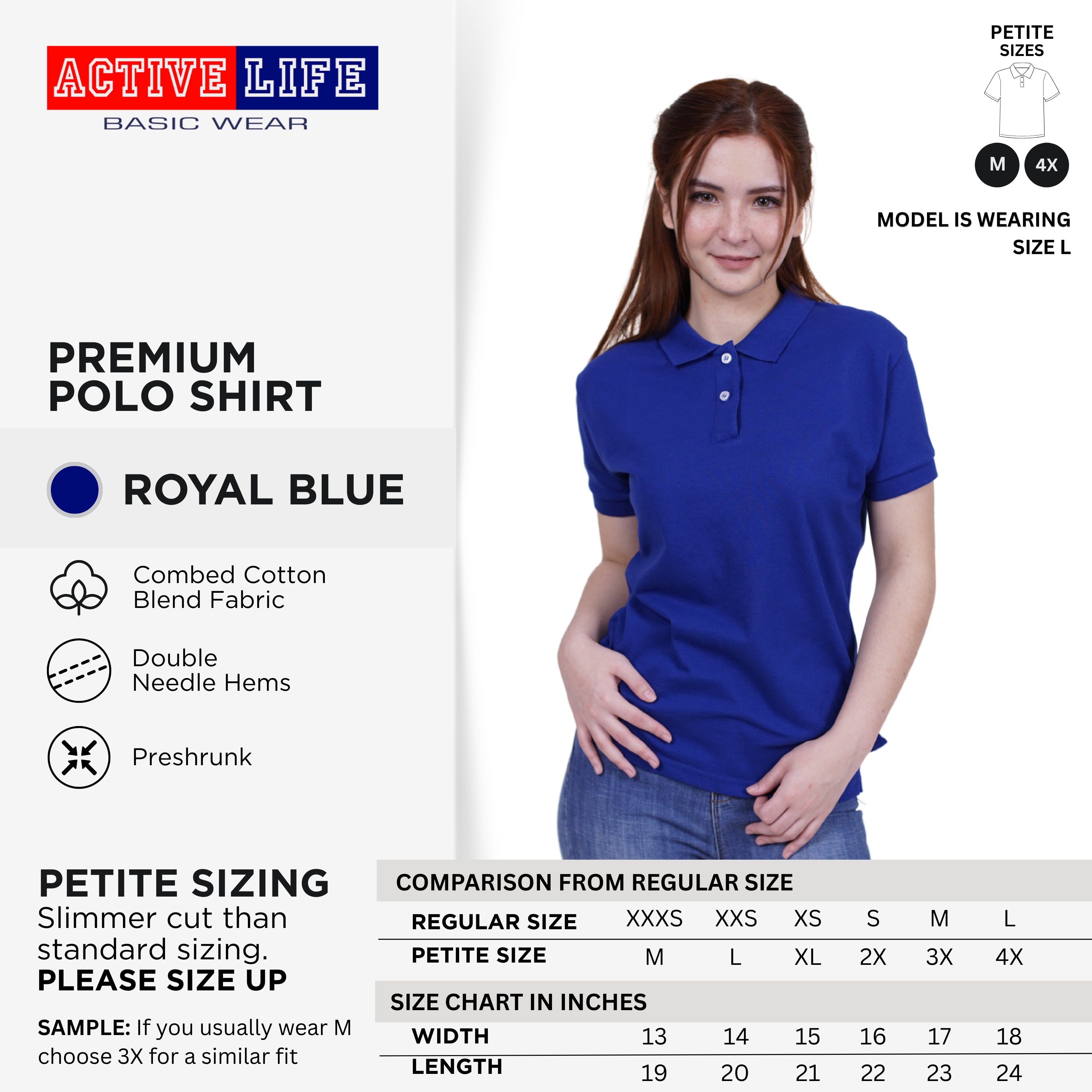 Active Life Ladies Petite Fit Honeycomb Polo Shirt Green & Blue Series