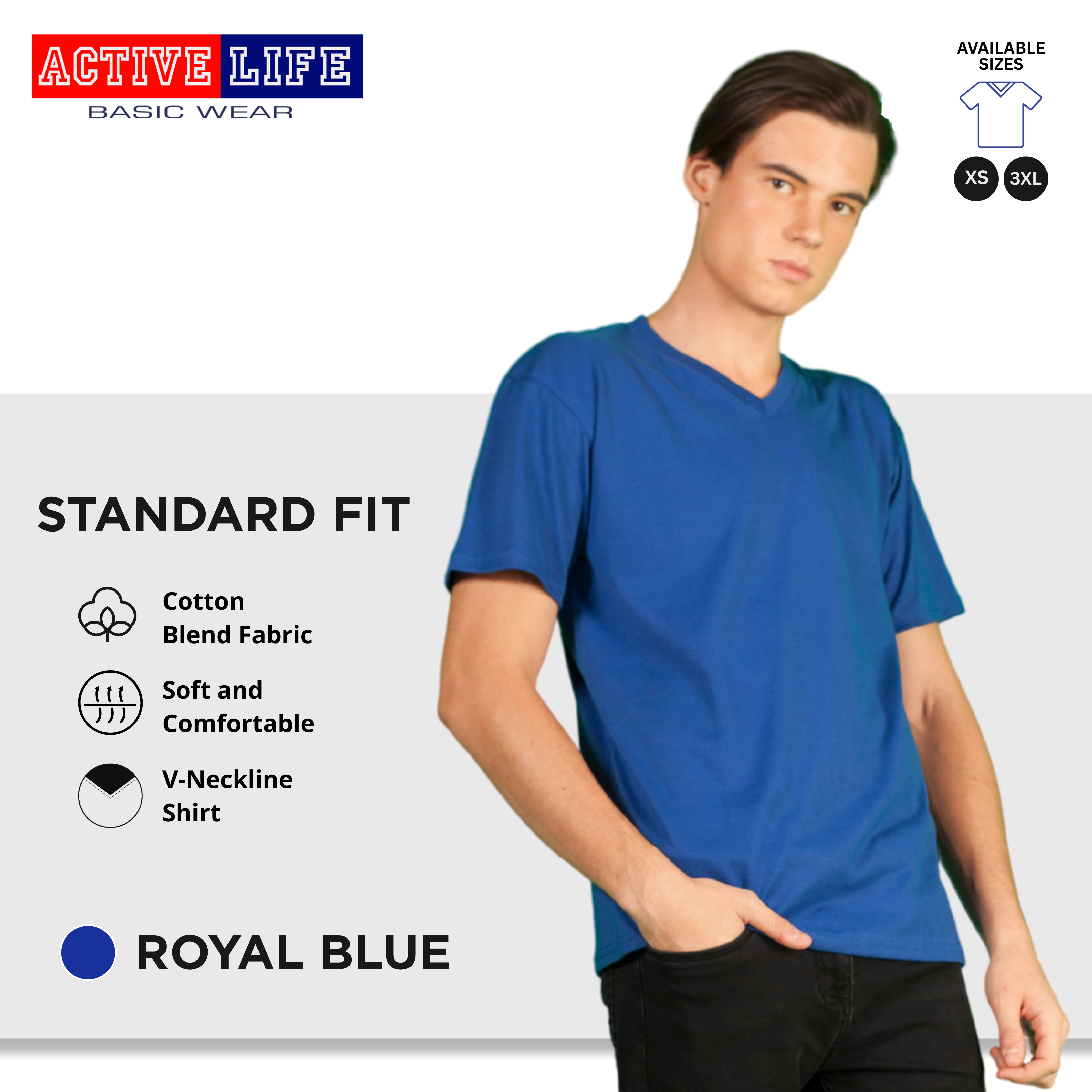 Active Life V-neck Basic Shirts Comfortable Minimalist Plain V-Neck Shirt Top for Men, Women and Plus Size (Emerald Green, Royal Blue, Dark Violet, and more)