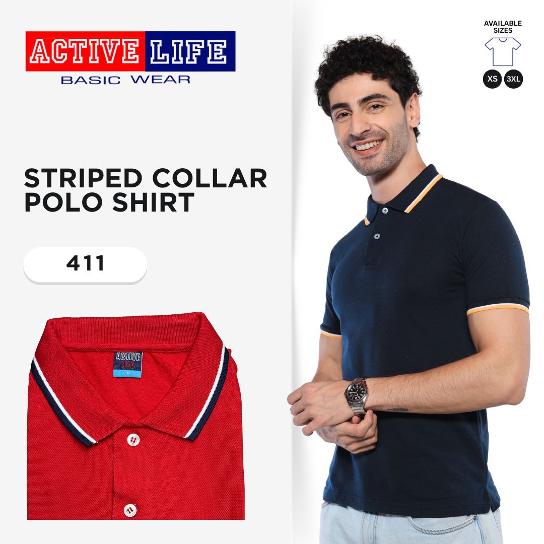 Active Life Striped Polo Shirt Unisex Casual Collared Cotton Tee
