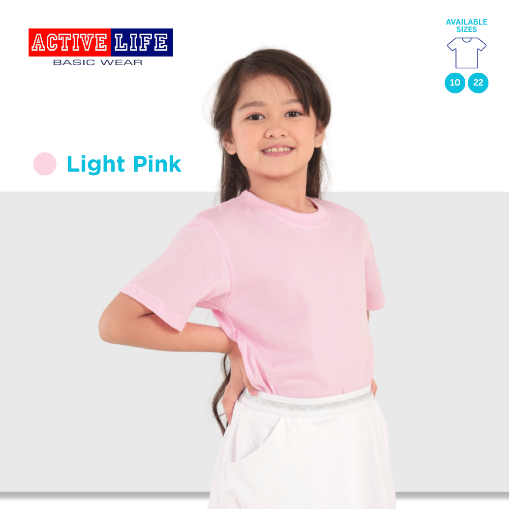 Active Life Kids Round Neck Shirt 11 Colors (Lt. Pink, Coral, Hawaiian, Crimson, Salmon, and more) Affordable Plain Kids T-Shirt | Soft and Comfortable Shirt for Boys and Girls