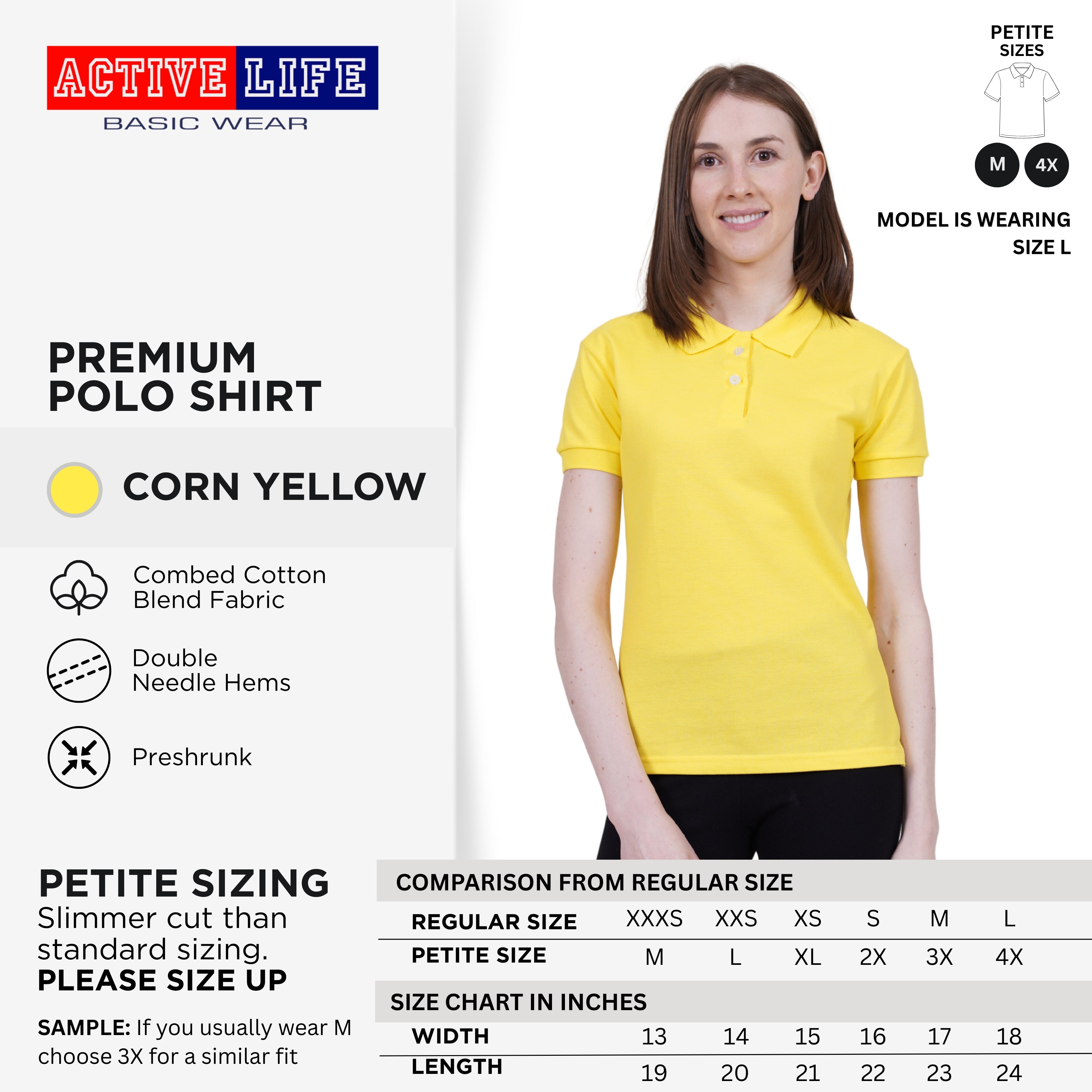 Active Life Ladies Petite Fit Honeycomb Polo Shirt Yellow & Red Series