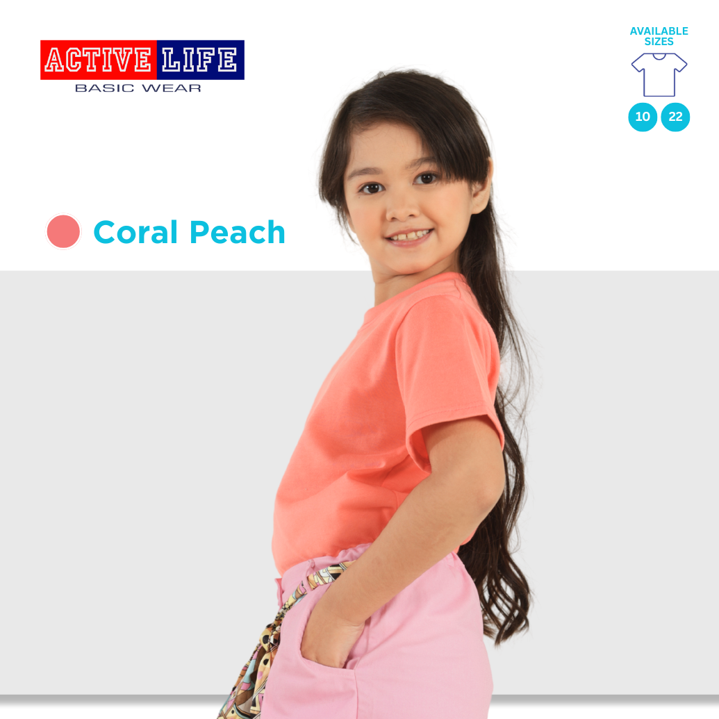 Active Life Kids Round Neck Shirt 11 Colors (Lt. Pink, Coral, Hawaiian, Crimson, Salmon, and more) Affordable Plain Kids T-Shirt | Soft and Comfortable Shirt for Boys and Girls
