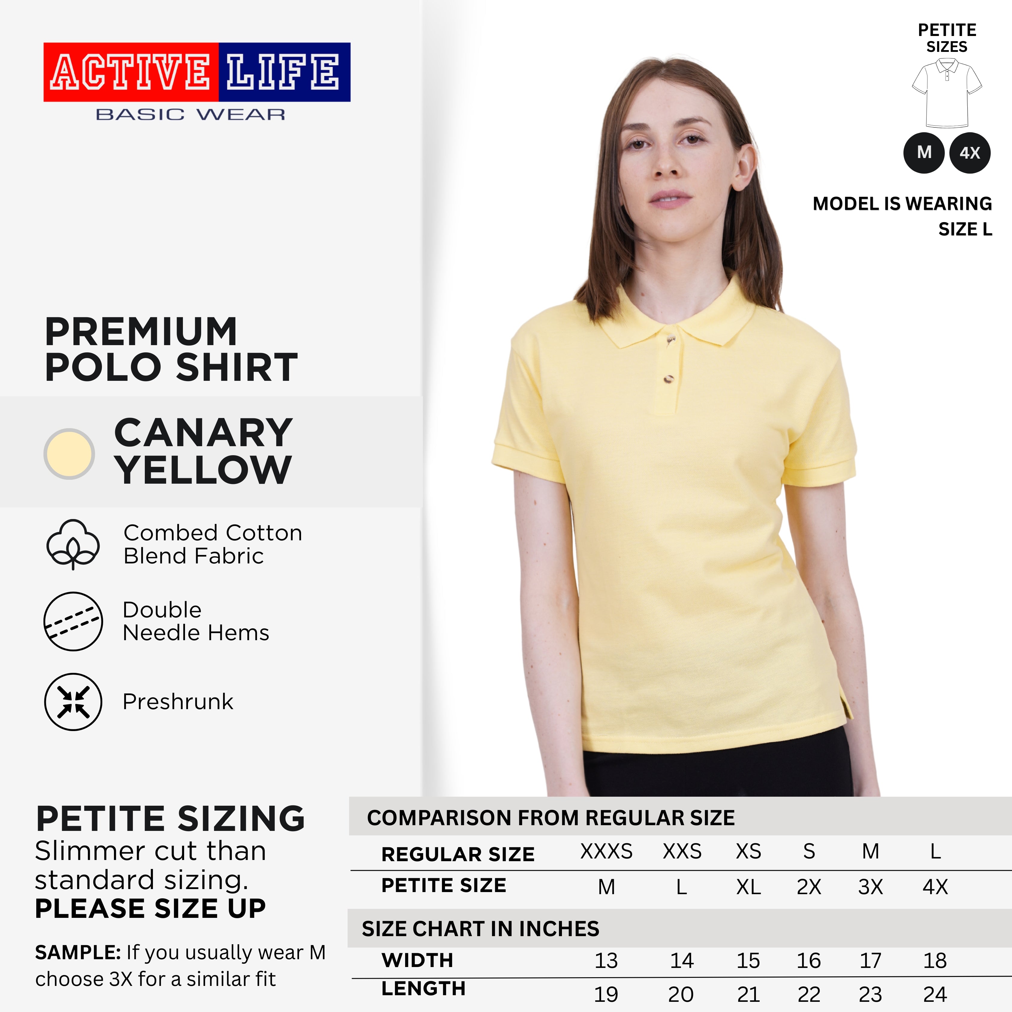 Active Life Ladies Petite Fit Honeycomb Polo Shirt Yellow & Red Series