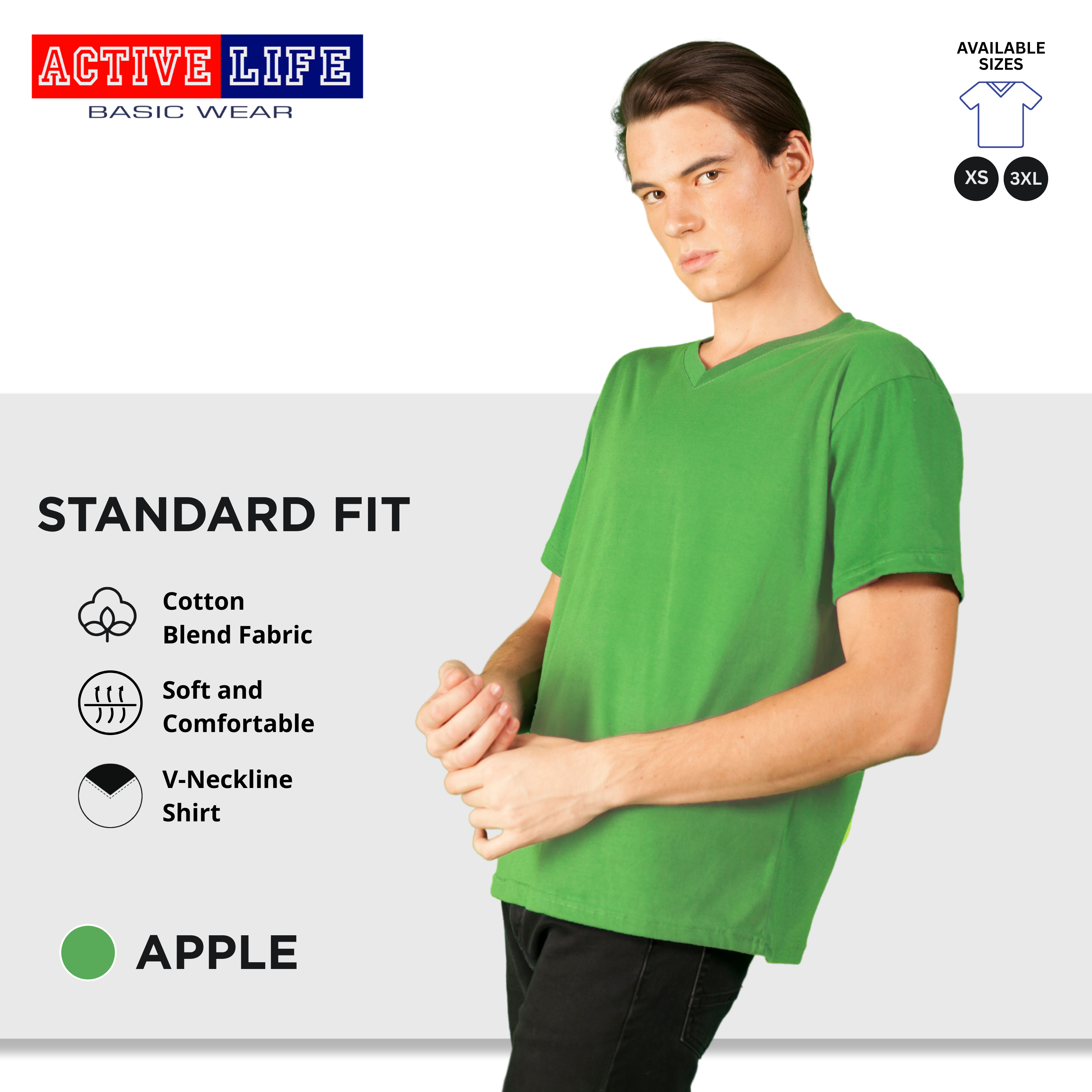 Active Life V-neck Basic Shirts Comfortable Minimalist Plain V-Neck Shirt Top for Men, Women and Plus Size (Emerald Green, Royal Blue, Dark Violet, and more)
