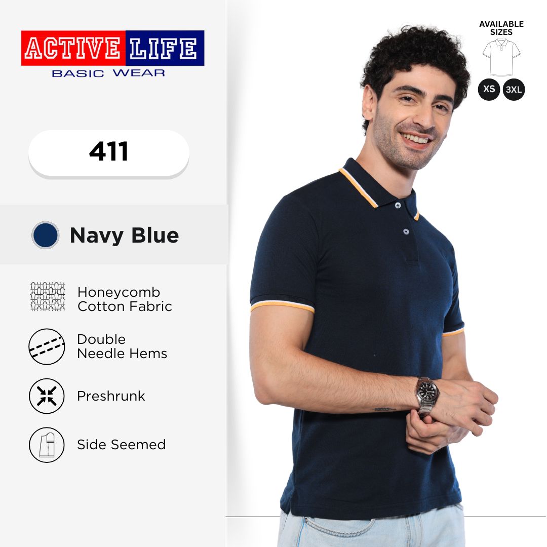 Active Life Striped Polo Shirt Unisex Casual Collared Cotton Tee
