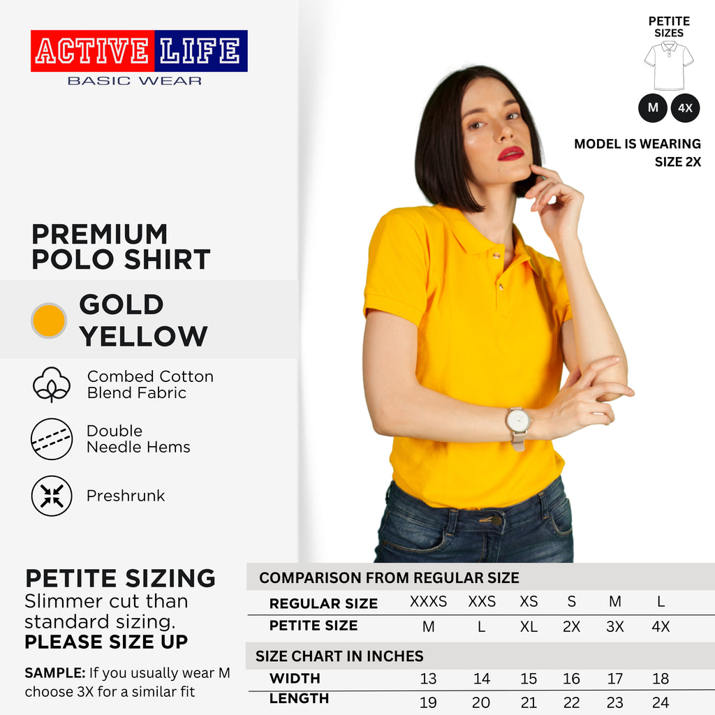 Active Life Ladies Petite Fit Honeycomb Polo Shirt Yellow & Red Series