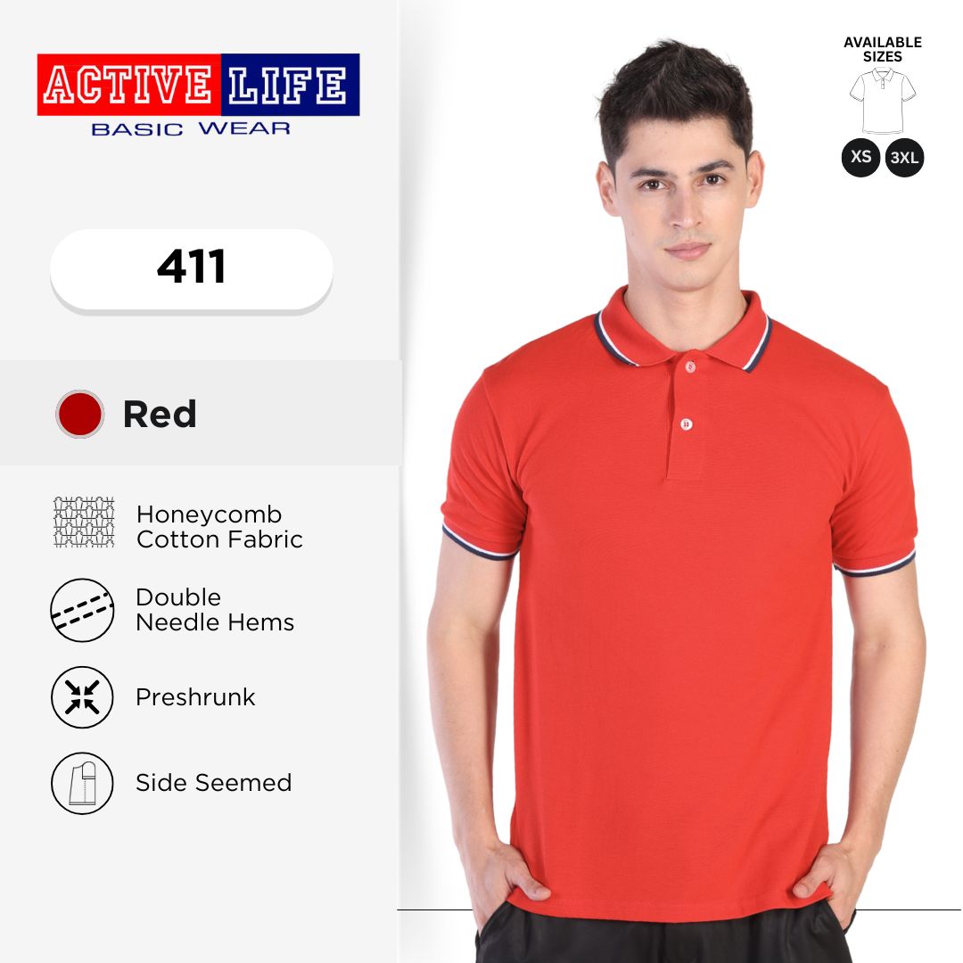Active Life Striped Polo Shirt Unisex Casual Collared Cotton Tee