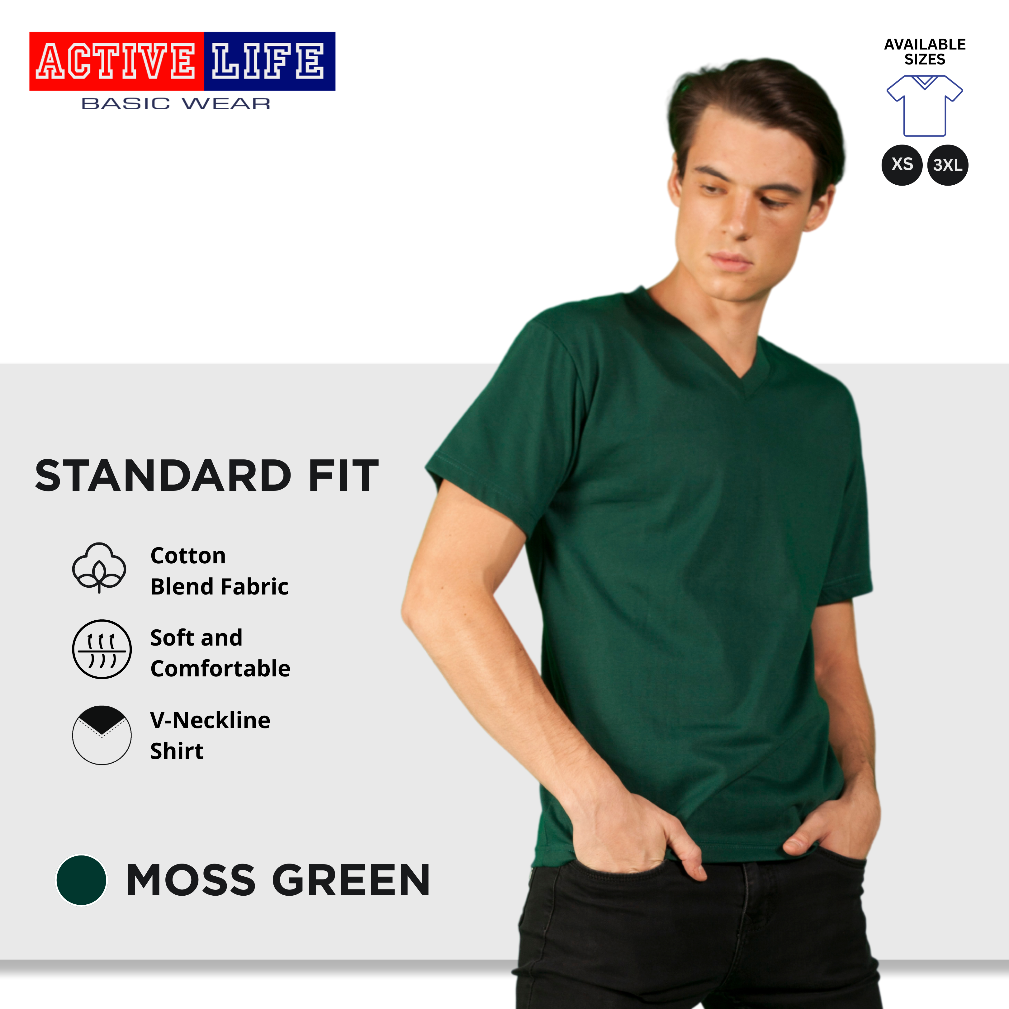 Active Life V-neck Basic Shirts Comfortable Minimalist Plain V-Neck Shirt Top for Men, Women and Plus Size (Emerald Green, Royal Blue, Dark Violet, and more)