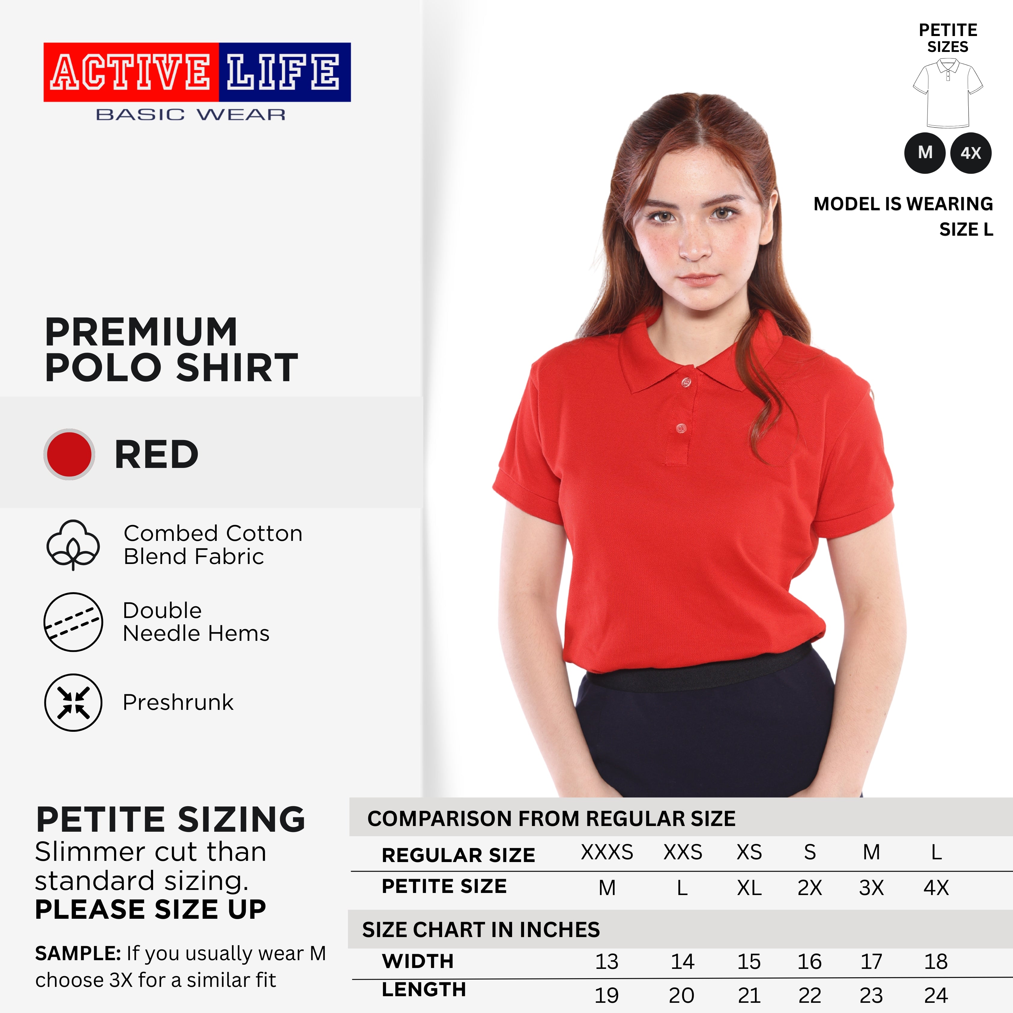 Active Life Ladies Petite Fit Honeycomb Polo Shirt Yellow & Red Series