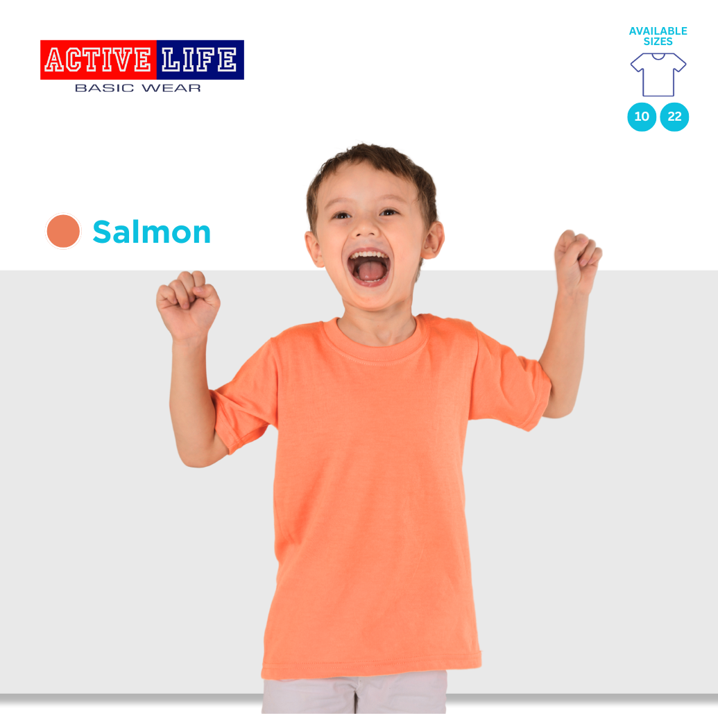 Active Life Kids Round Neck Shirt 11 Colors (Lt. Pink, Coral, Hawaiian, Crimson, Salmon, and more) Affordable Plain Kids T-Shirt | Soft and Comfortable Shirt for Boys and Girls