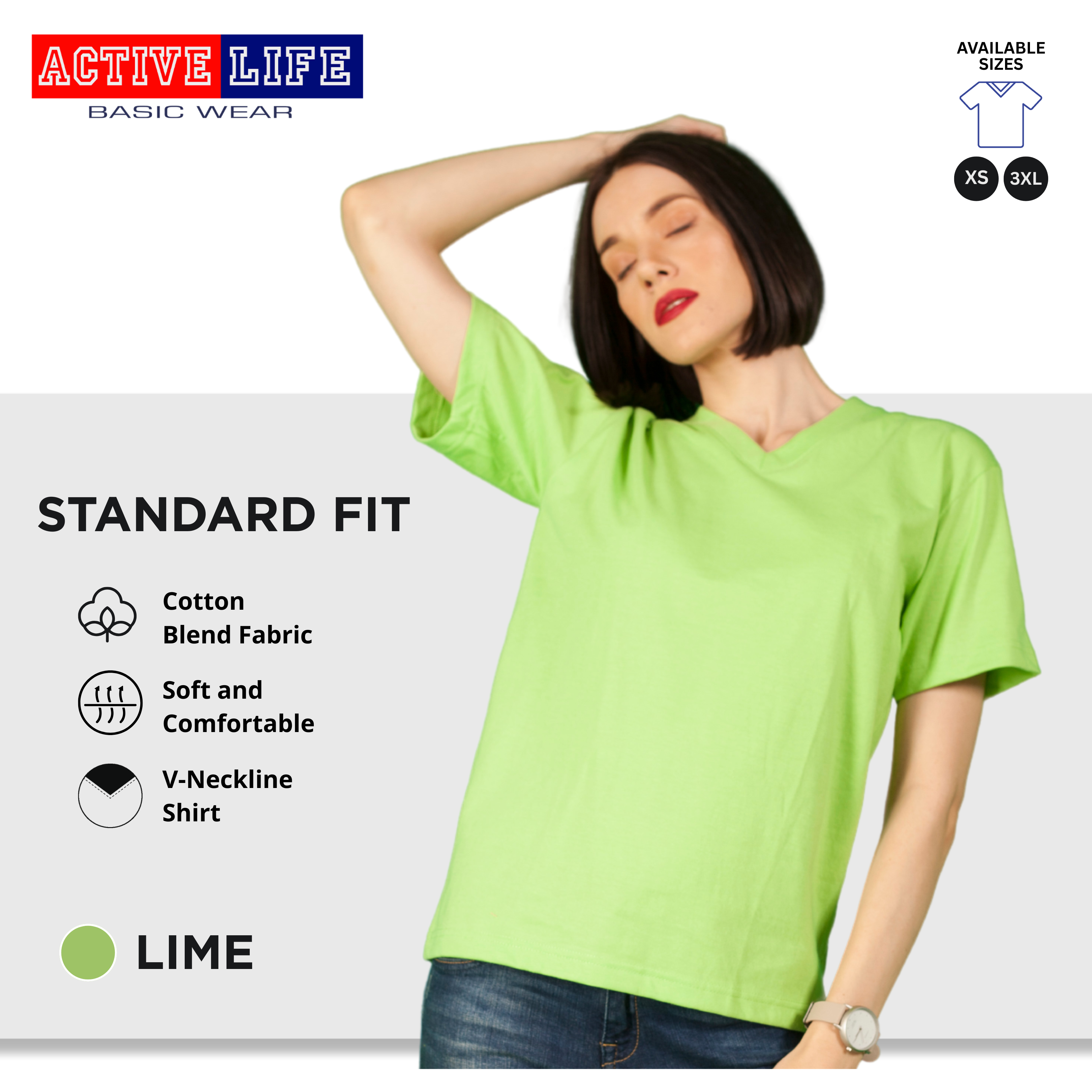 Active Life V-neck Basic Shirts Comfortable Minimalist Plain V-Neck Shirt Top for Men, Women and Plus Size (Emerald Green, Royal Blue, Dark Violet, and more)