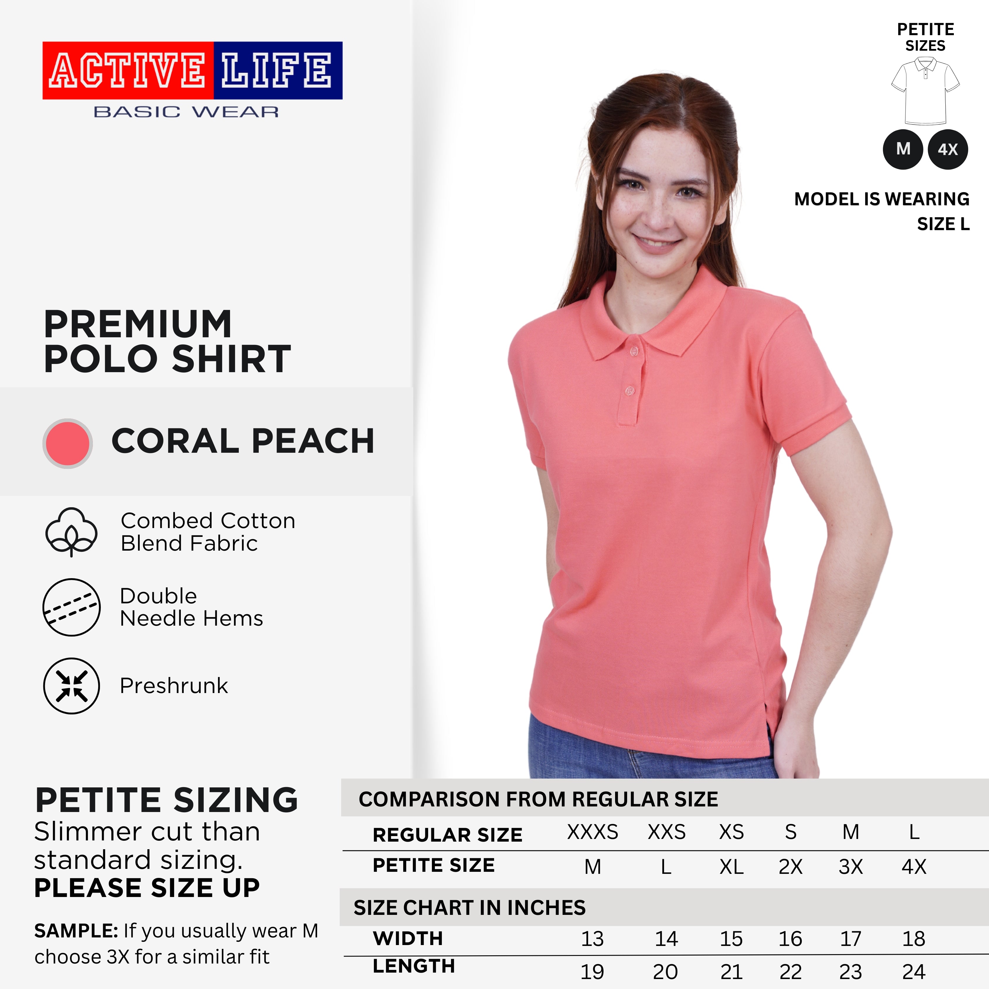 Active Life Ladies Petite Fit Honeycomb Polo Shirt Yellow & Red Series