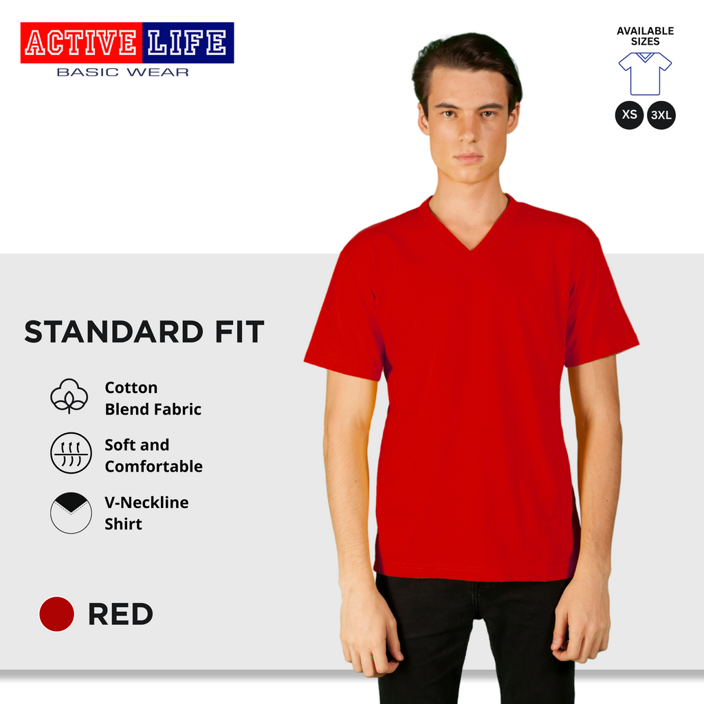 Active Life V-neck Basic Shirts Comfortable Minimalist Plain V-Neck Shirt Top for Men, Women and Plus Size (Red, Crimson Red, Light Pink, Hawaiian, Fuchsia, and more)
