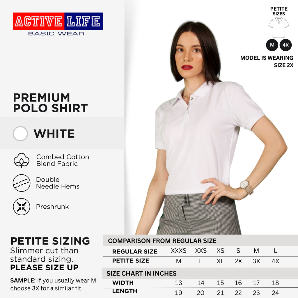 Active Life Ladies Petite Fit Honeycomb Polo Shirt Black & White Series