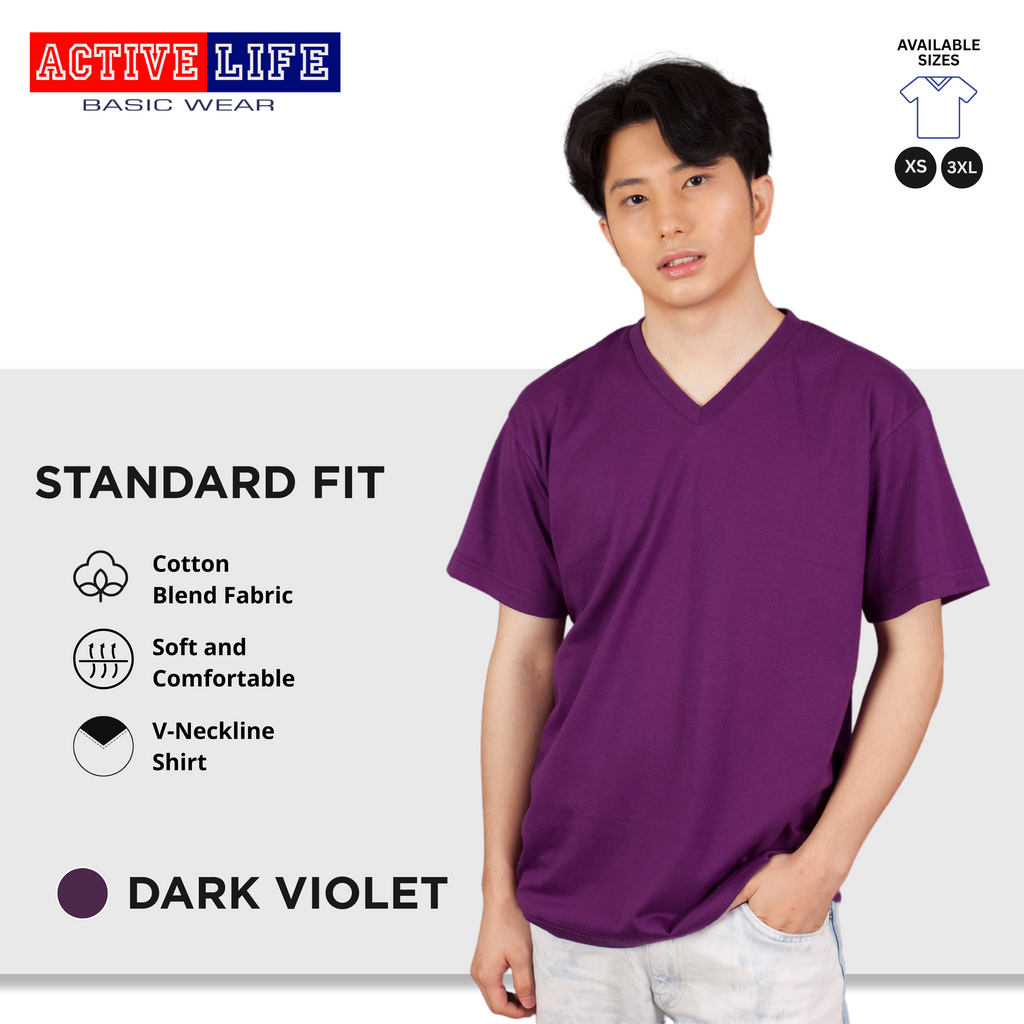 Active Life V-neck Basic Shirts Comfortable Minimalist Plain V-Neck Shirt Top for Men, Women and Plus Size (Emerald Green, Royal Blue, Dark Violet, and more)