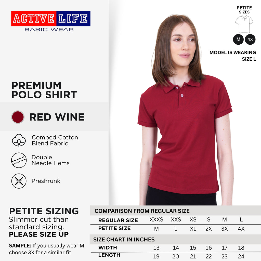 Active Life Ladies Petite Fit Honeycomb Polo Shirt Yellow & Red Series