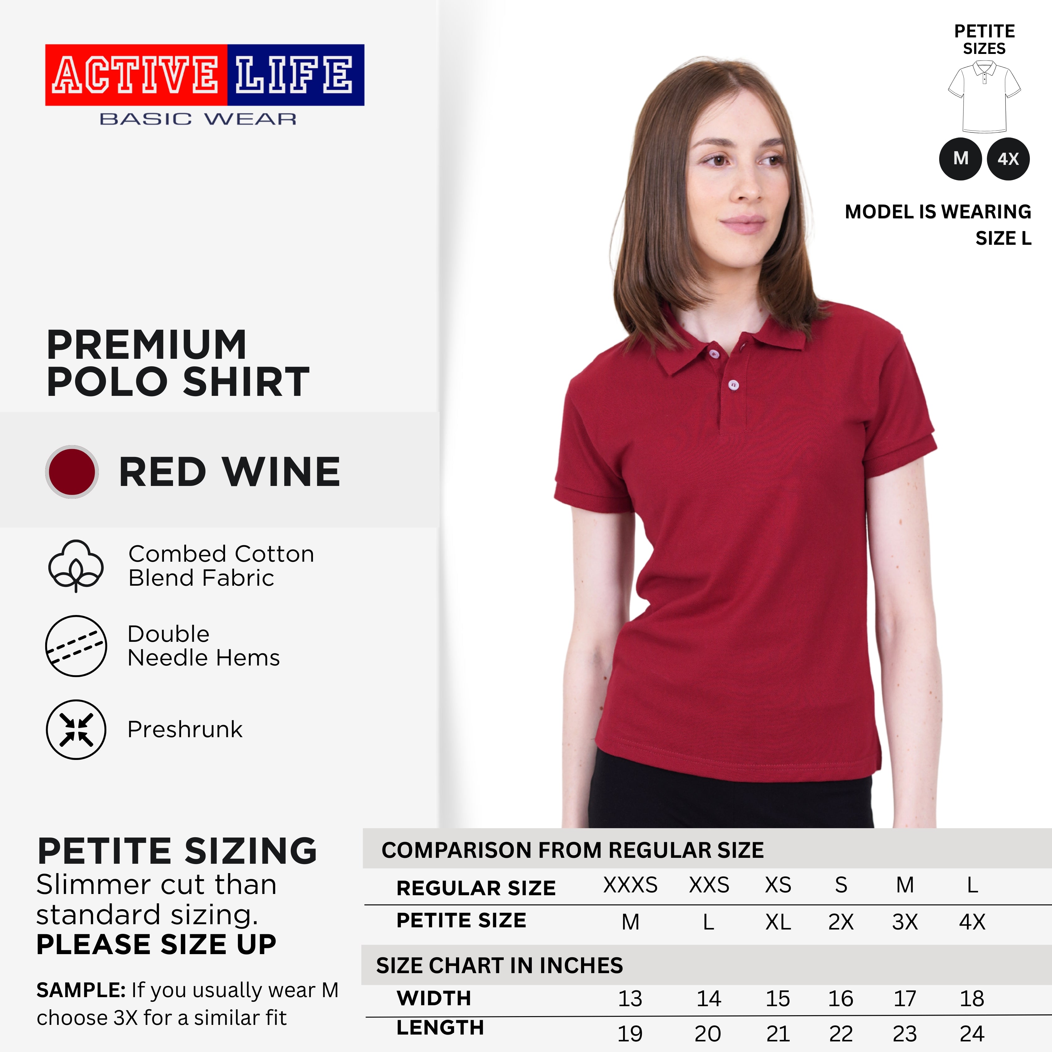 Active Life Ladies Petite Fit Honeycomb Polo Shirt Yellow & Red Series