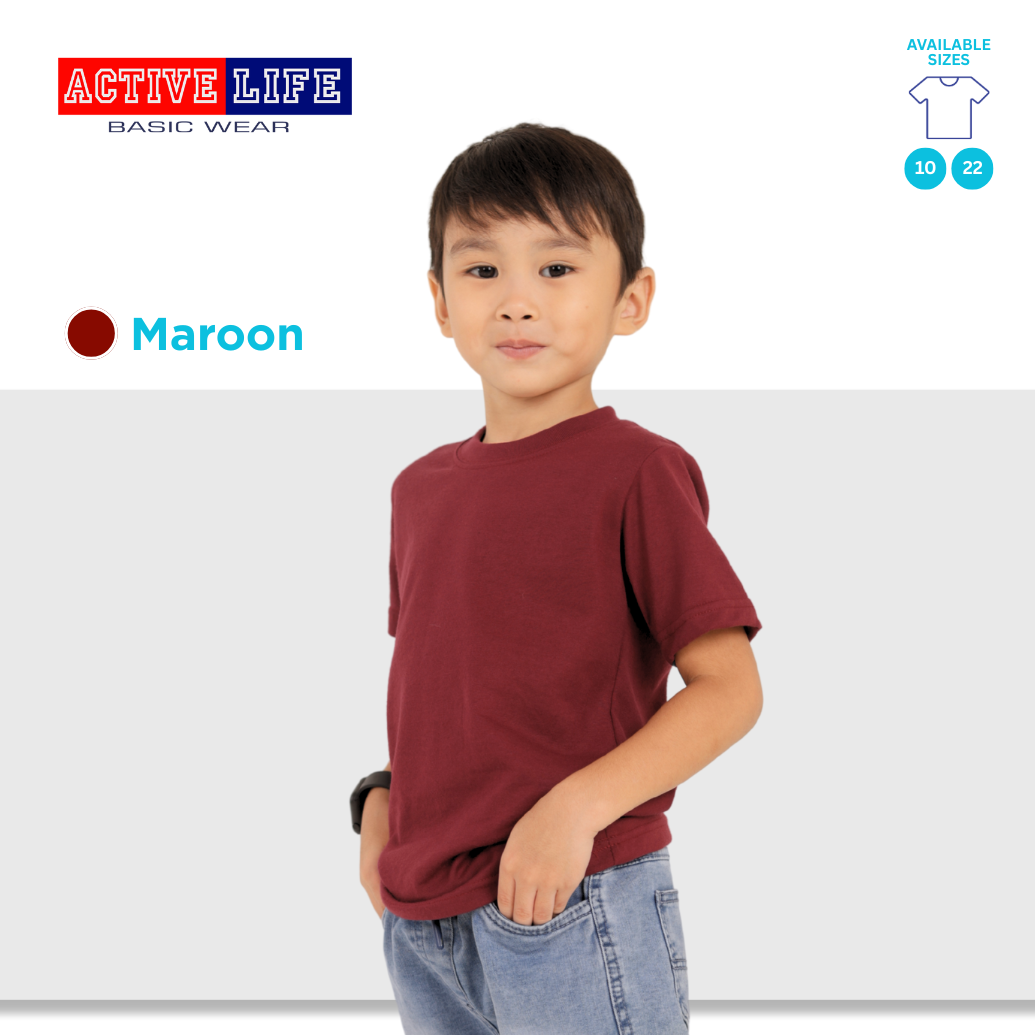 Active Life Kids Round Neck Shirt 11 Colors (Lt. Pink, Coral, Hawaiian, Crimson, Salmon, and more) Affordable Plain Kids T-Shirt | Soft and Comfortable Shirt for Boys and Girls