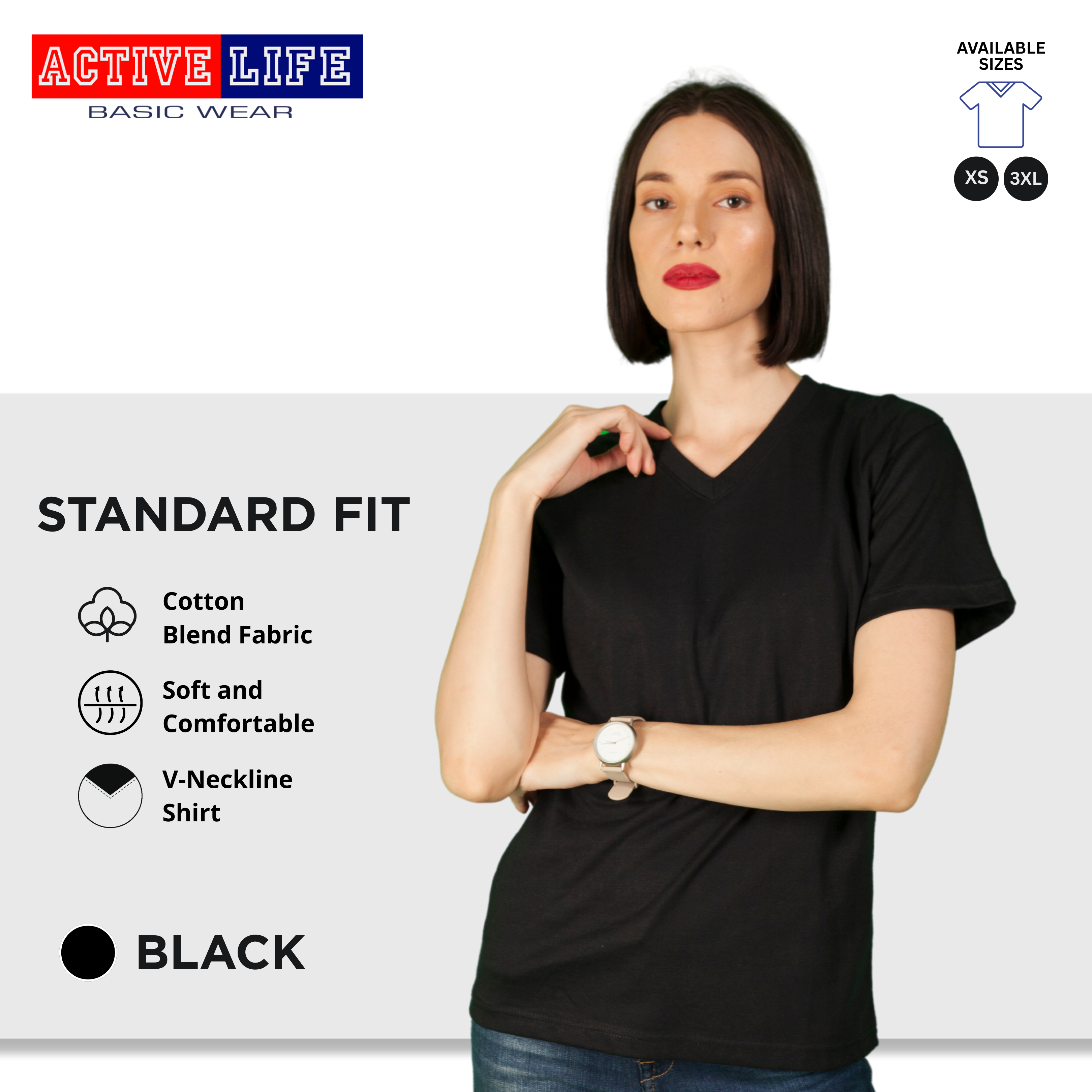 Active Life V-neck Basic Shirts 9 Colors (Black, White, Choco, Mocca, and more)