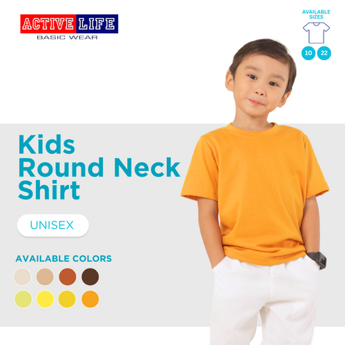 Active Life Kids Round Neck Shirt 10 Colors (Cream, Mocca, Pecan, Choco,Banana, Corn, Gold, and more) Affordable Plain Kids T-Shirt | Soft and Comfortable Shirt for Boys and Girls