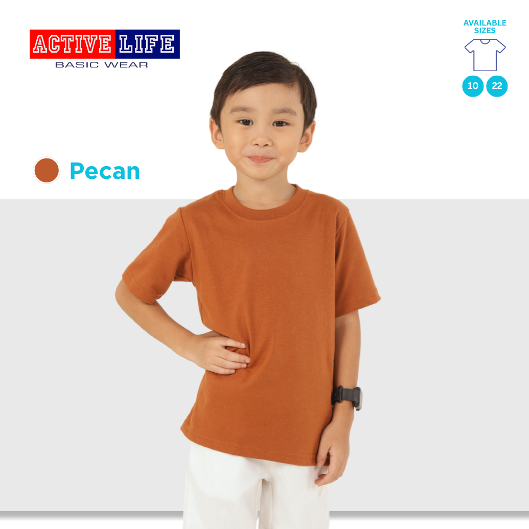Active Life Kids Round Neck Shirt 10 Colors (Cream, Mocca, Pecan, Choco,Banana, Corn, Gold, and more) Affordable Plain Kids T-Shirt | Soft and Comfortable Shirt for Boys and Girls