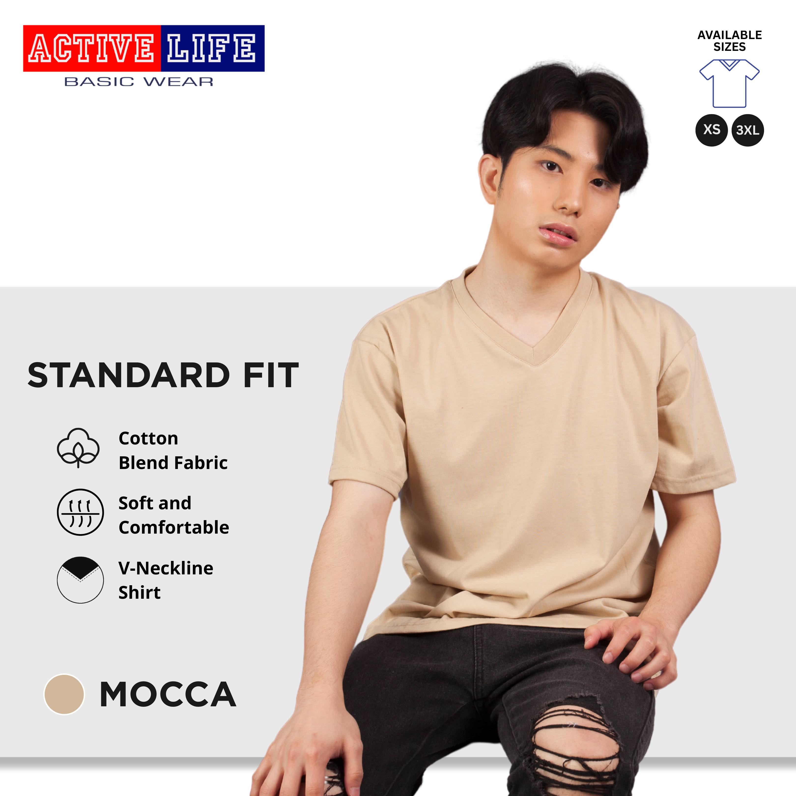 Active Life V-neck Basic Shirts 9 Colors (Black, White, Choco, Mocca, and more)