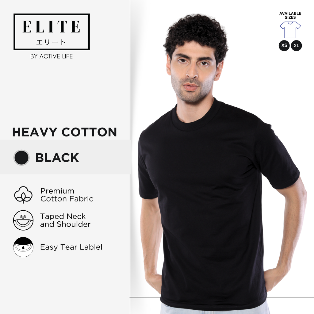 Elite Heavy Cotton Loose Fit Ribbed Neck Unisex Thick T-Shirt Streetwear Tee