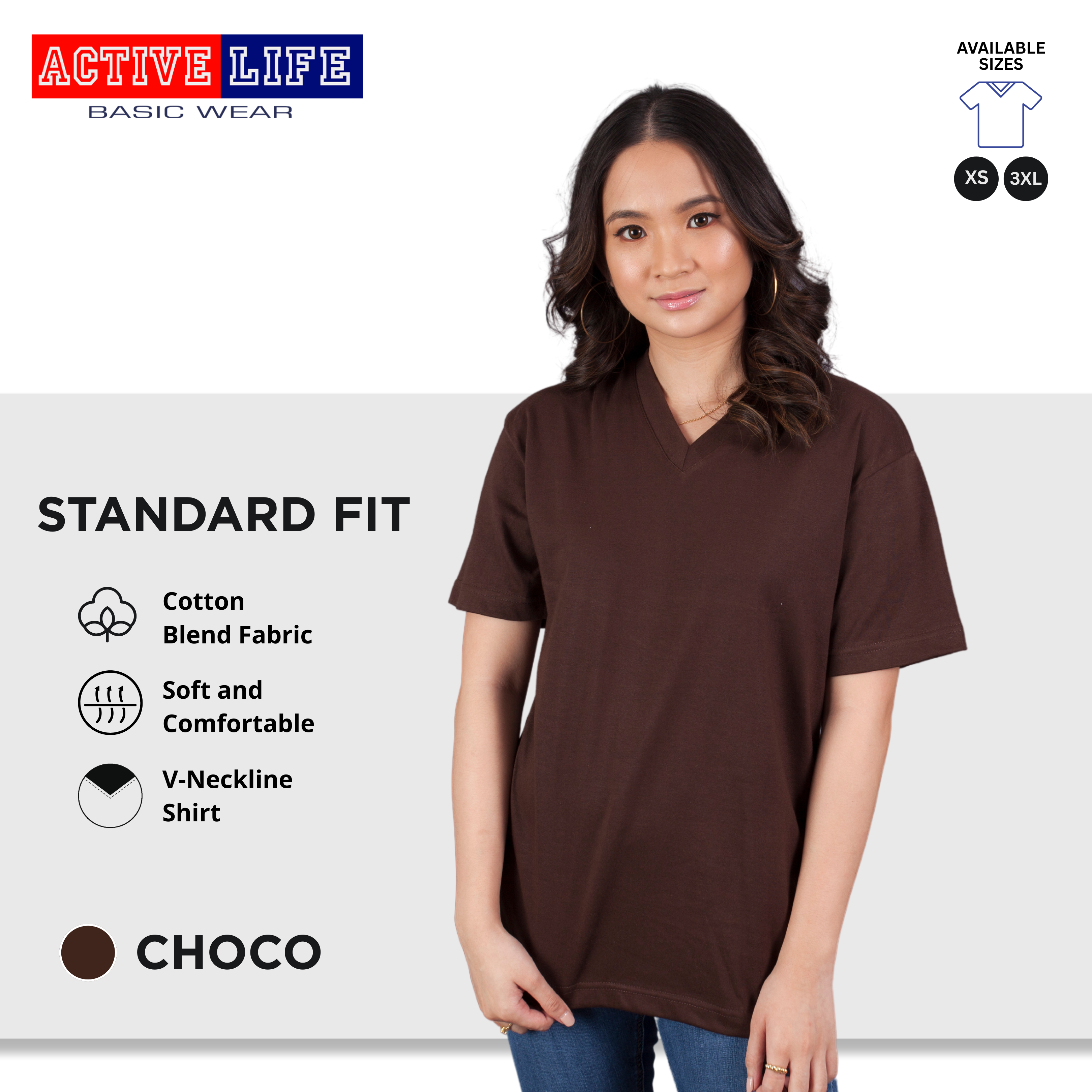 Active Life V-neck Basic Shirts 9 Colors (Black, White, Choco, Mocca, and more)